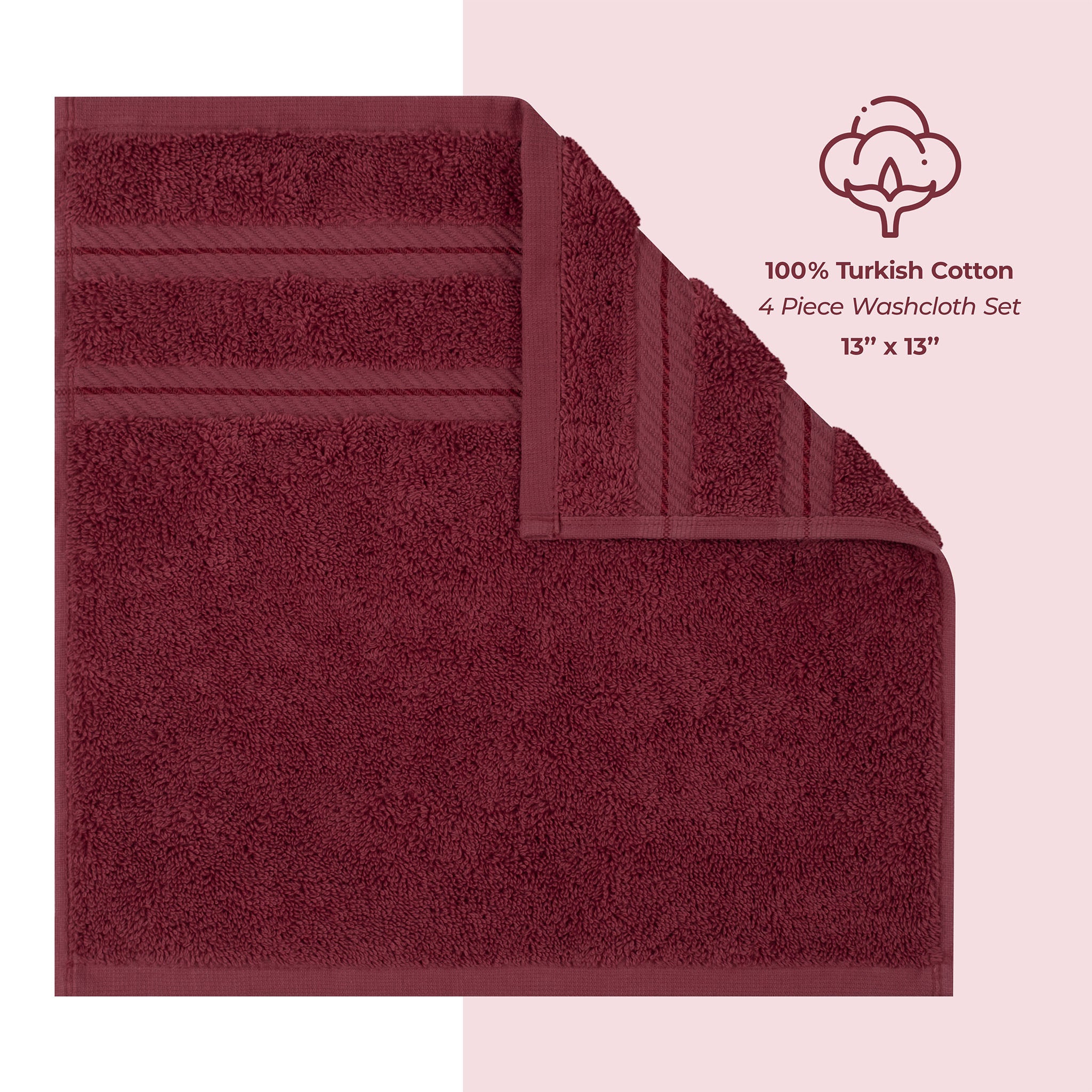  American-softlinen 100% Turkish Cotton 4 Piece Washcloth Set - Wholesale - bordeaux-red-4