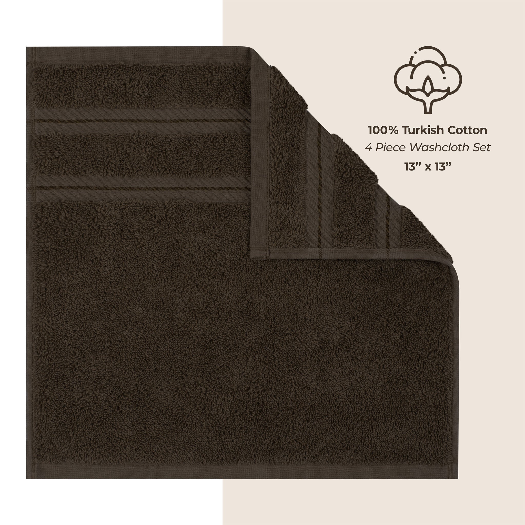  American-softlinen 100% Turkish Cotton 4 Piece Washcloth Set - Wholesale - chocolate-brown-4