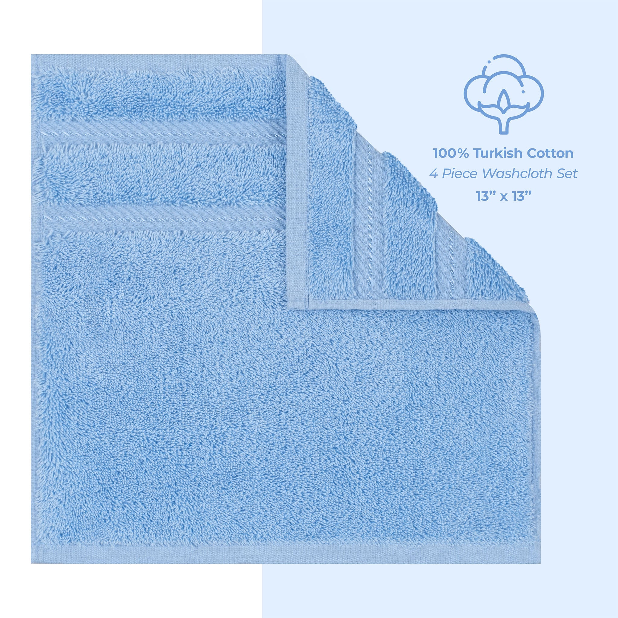  American-softlinen 100% Turkish Cotton 4 Piece Washcloth Set - Wholesale - sky-blue-4