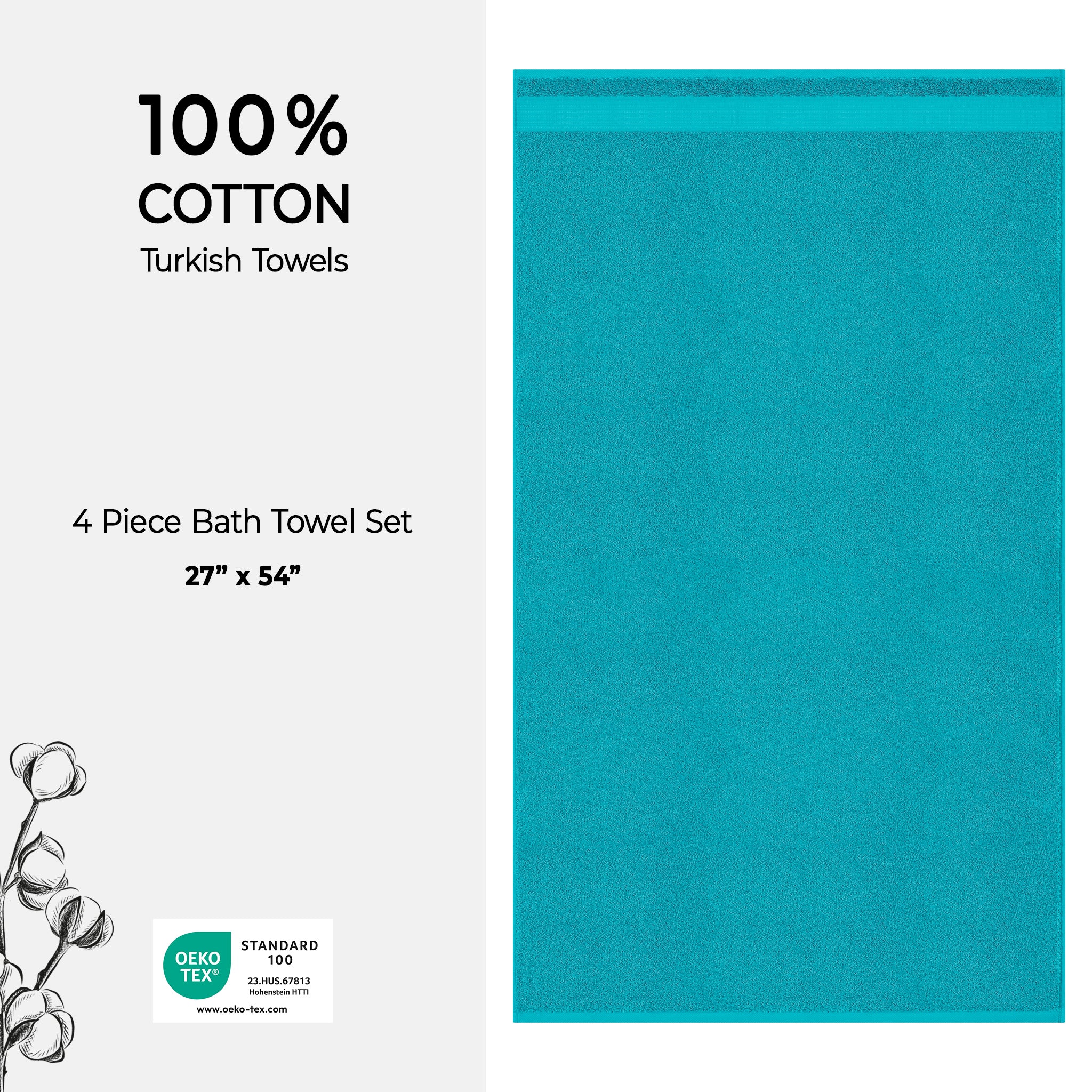American-softlinen Bekos 100% Cotton Turkish Towels, 4 Piece Bath Towel Set -aqua-blue-04