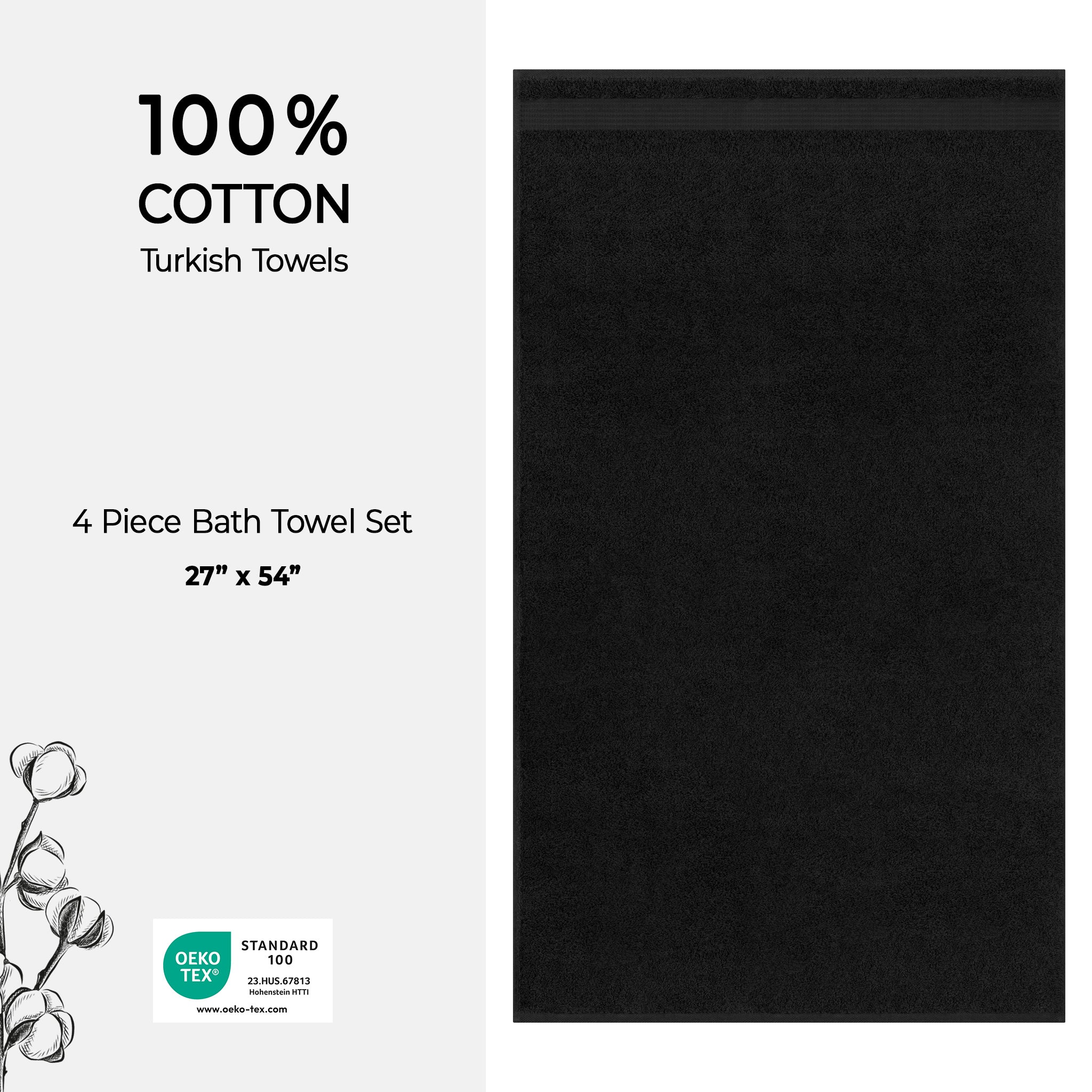 American-softlinen Bekos 100% Cotton Turkish Towels, 4 Piece Bath Towel Set -black-04