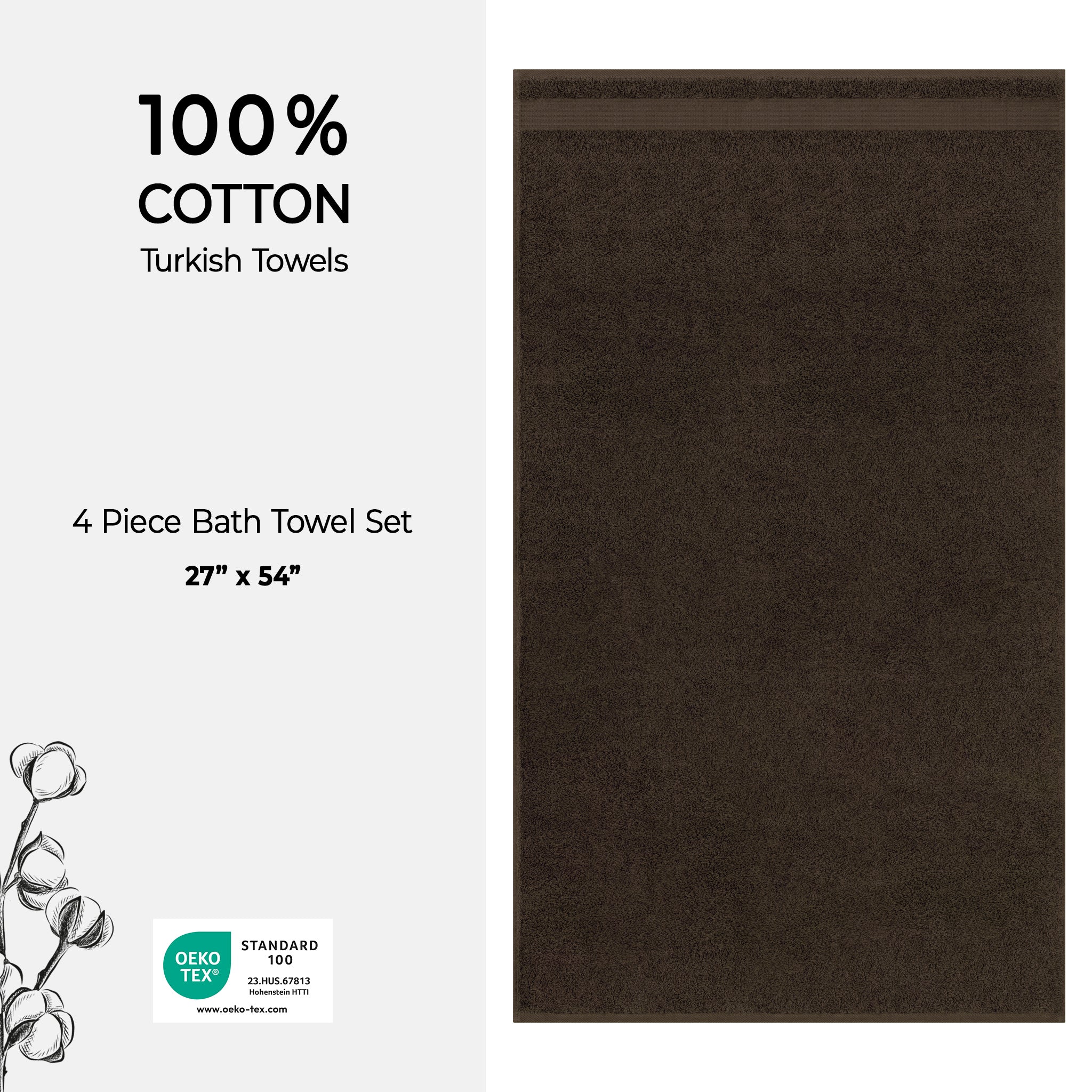 American-softlinen Bekos 100% Cotton Turkish Towels, 4 Piece Bath Towel Set -chocolate-brown-04