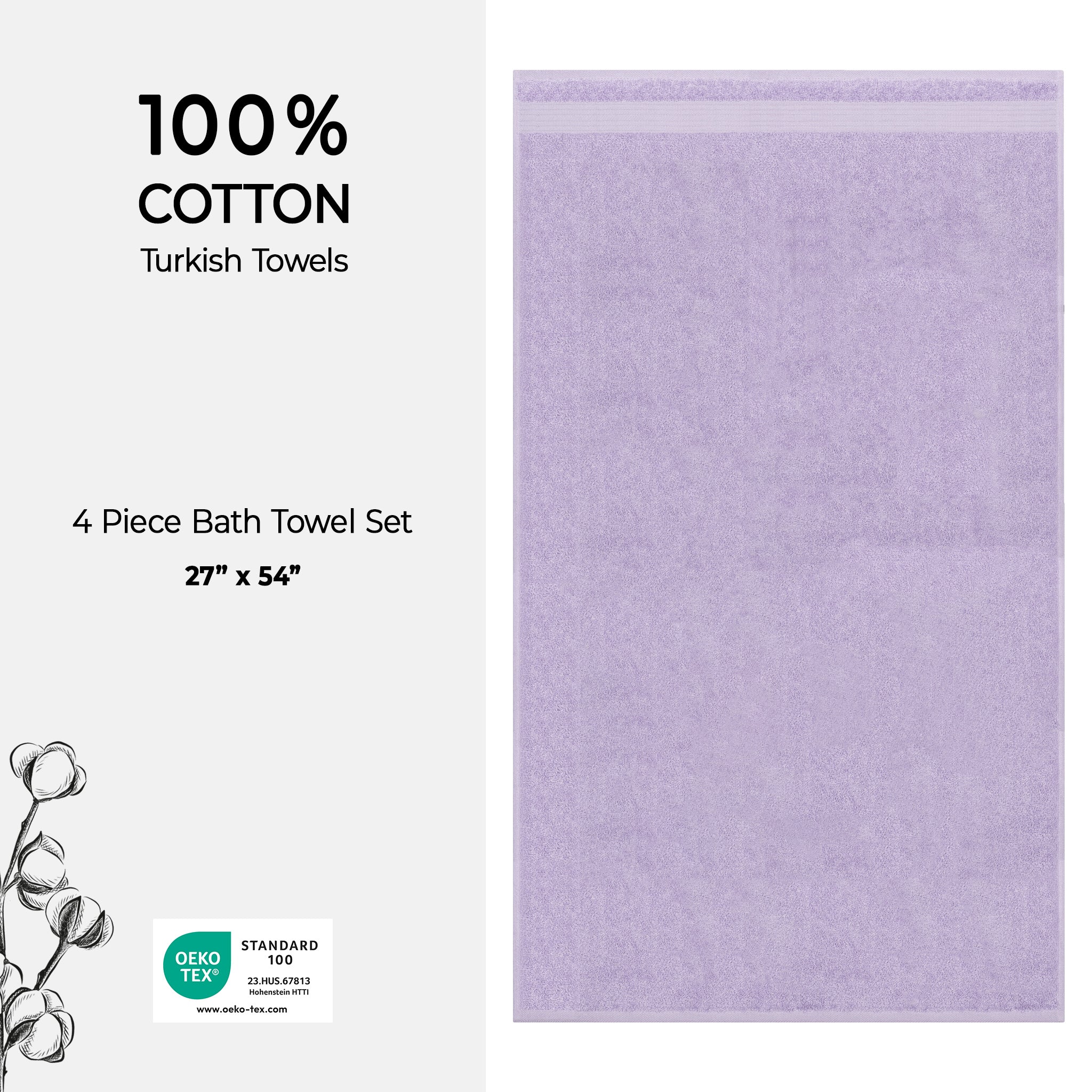 American-softlinen Bekos 100% Cotton Turkish Towels, 4 Piece Bath Towel Set -lilac-04