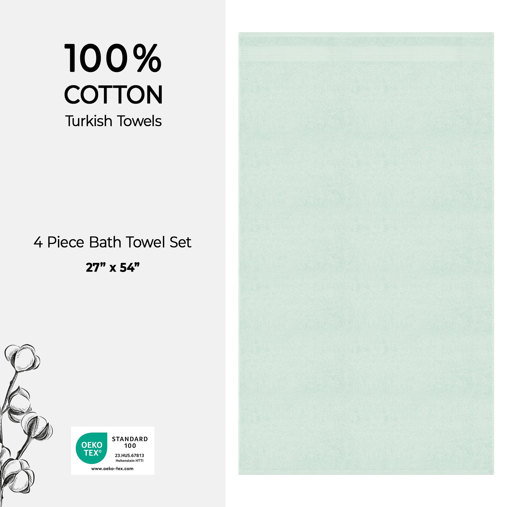 American-softlinen Bekos 100% Cotton Turkish Towels, 4 Piece Bath Towel Set -mint-04