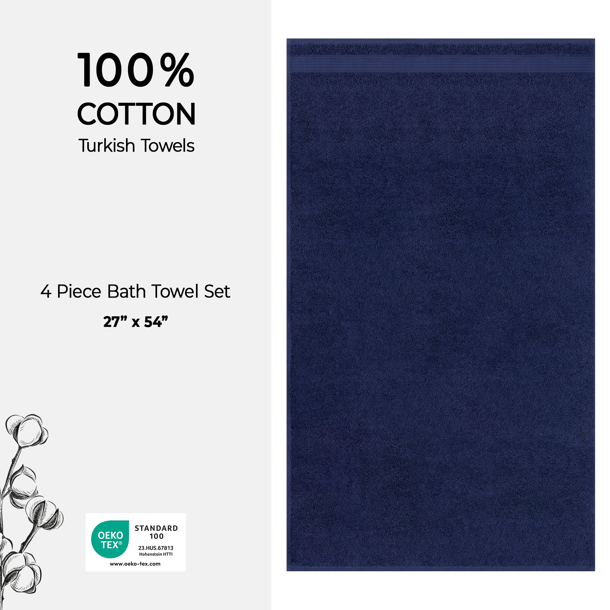 American-softlinen Bekos 100% Cotton Turkish Towels, 4 Piece Bath Towel Set -navy-blue-04