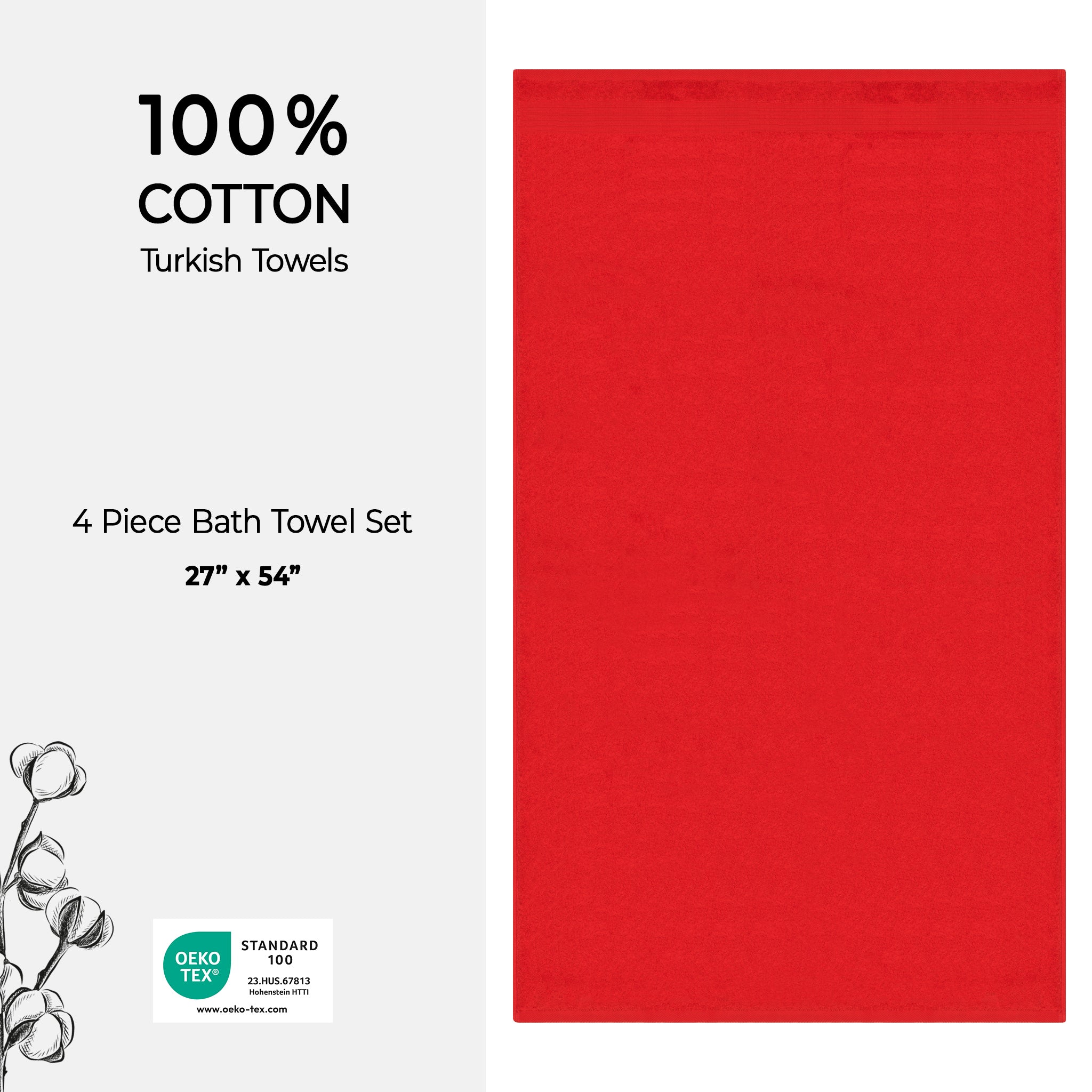 American-softlinen Bekos 100% Cotton Turkish Towels, 4 Piece Bath Towel Set -red-04