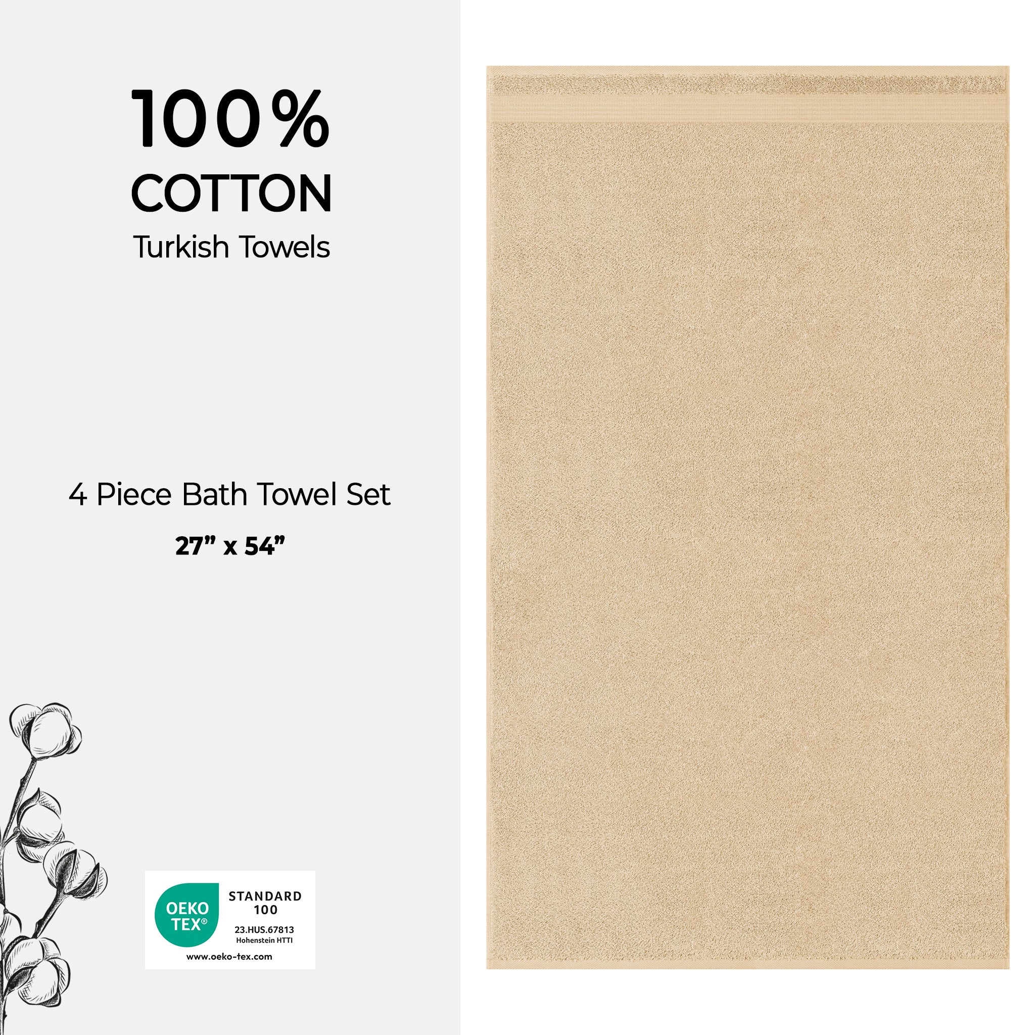 American-softlinen Bekos 100% Cotton Turkish Towels, 4 Piece Bath Towel Set -sand-taupe-04