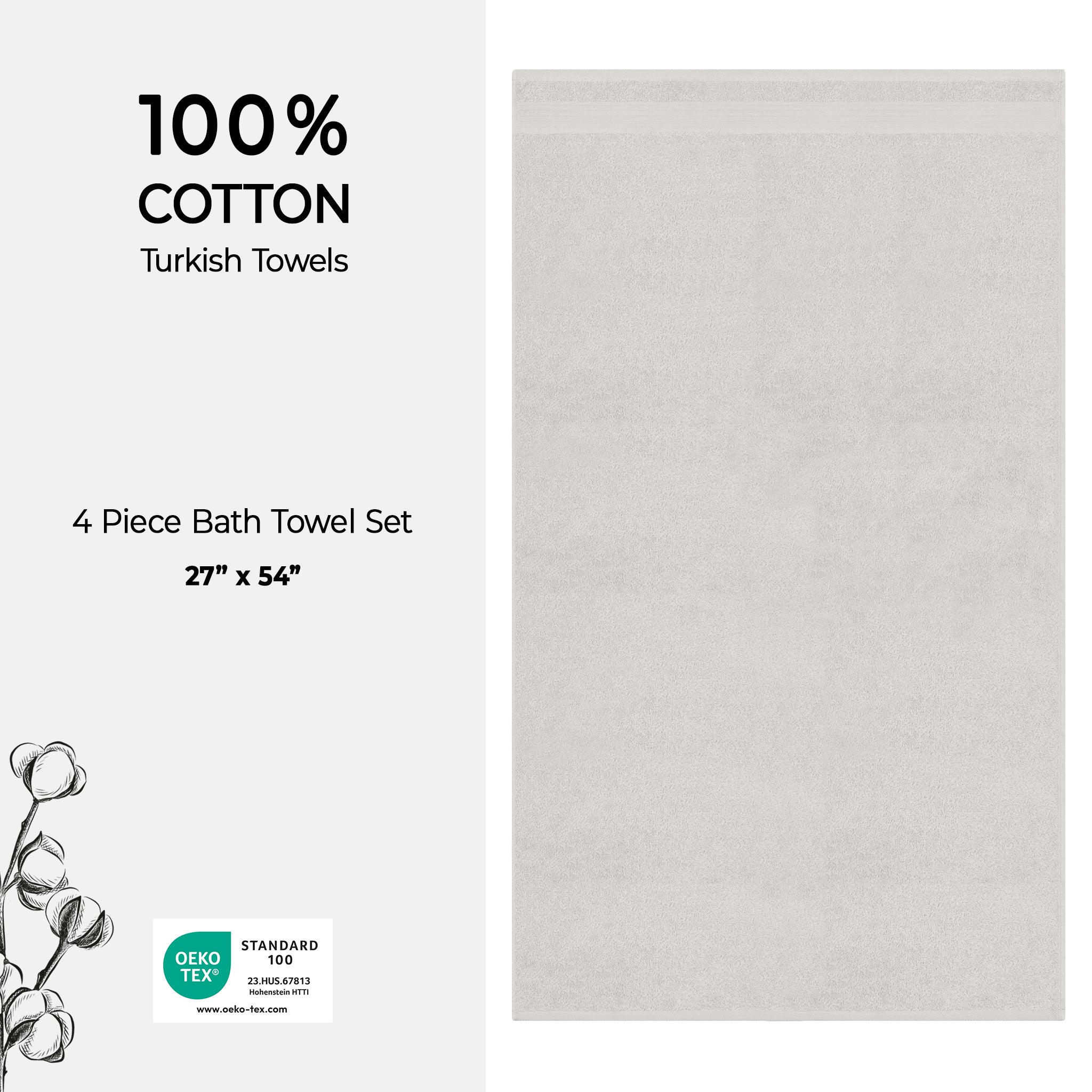 American-softlinen Bekos 100% Cotton Turkish Towels, 4 Piece Bath Towel Set -silver-gray-04