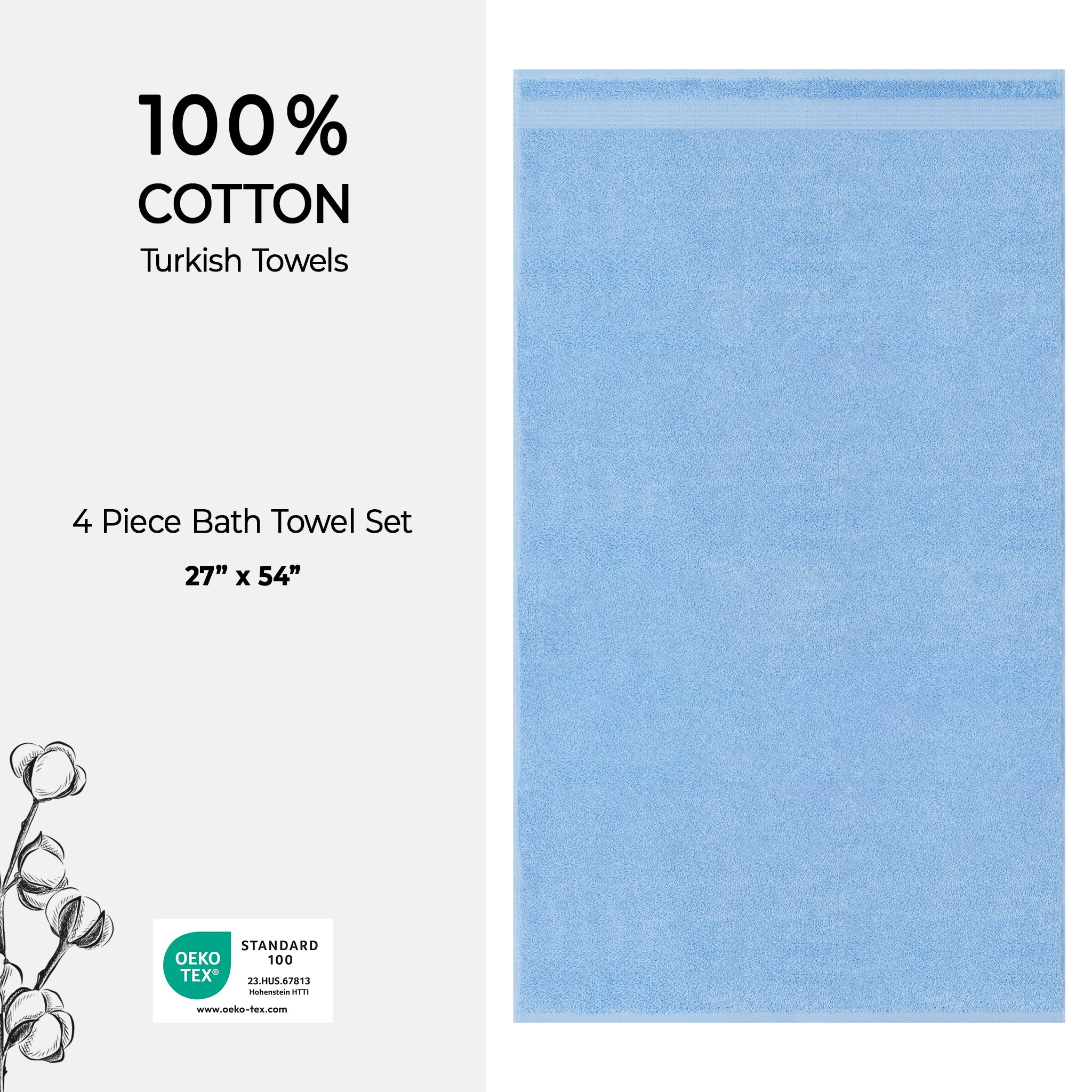 American-softlinen Bekos 100% Cotton Turkish Towels, 4 Piece Bath Towel Set -sky-blue-04