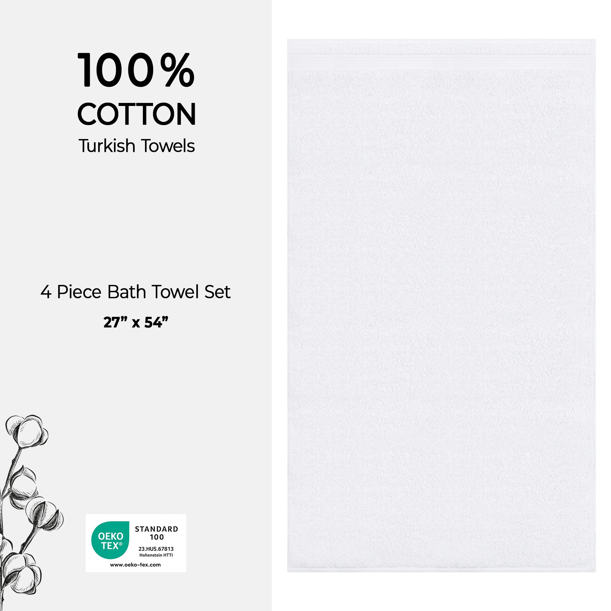 American-softlinen Bekos 100% Cotton Turkish Towels, 4 Piece Bath Towel Set -turquoise-white-04
