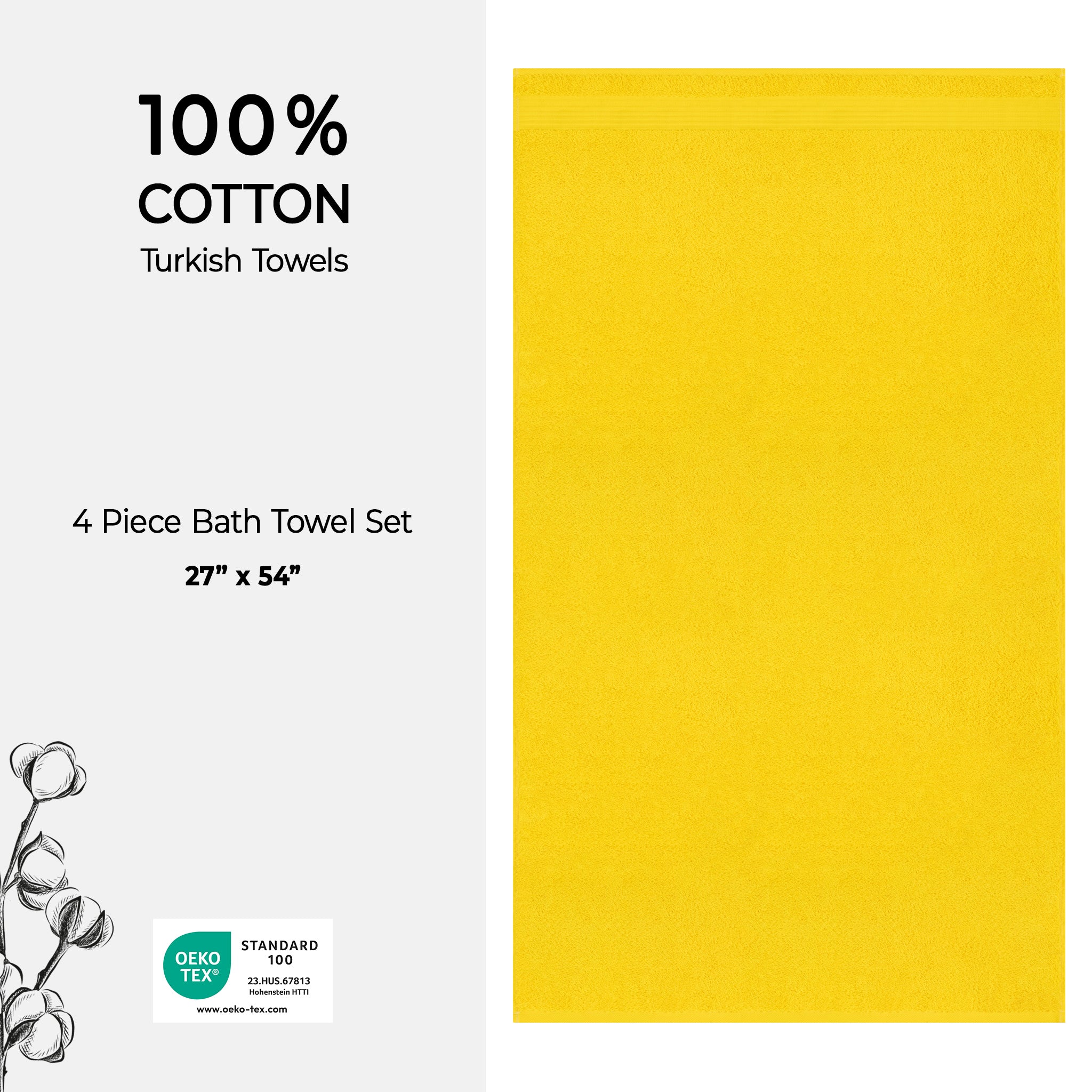 American-softlinen Bekos 100% Cotton Turkish Towels, 4 Piece Bath Towel Set -turquoise-yellow-04