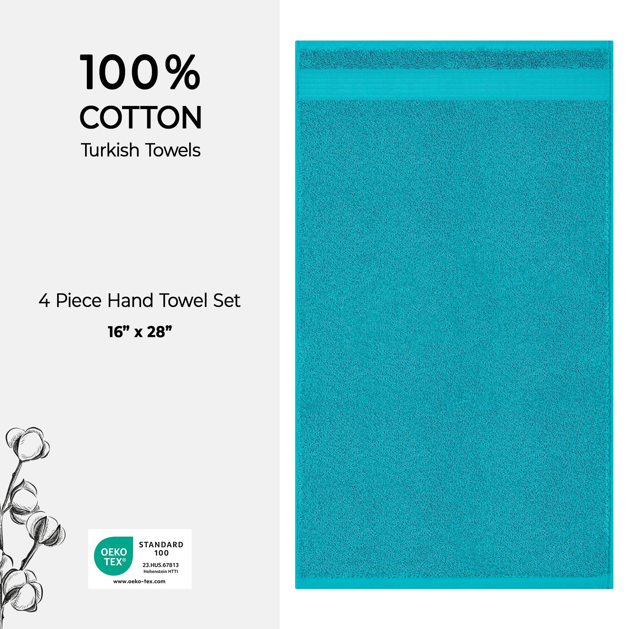 American-softlinen Bekos 100% Cotton Turkish Towels, 4 Piece Hand Towel Set -aqua-blue-04