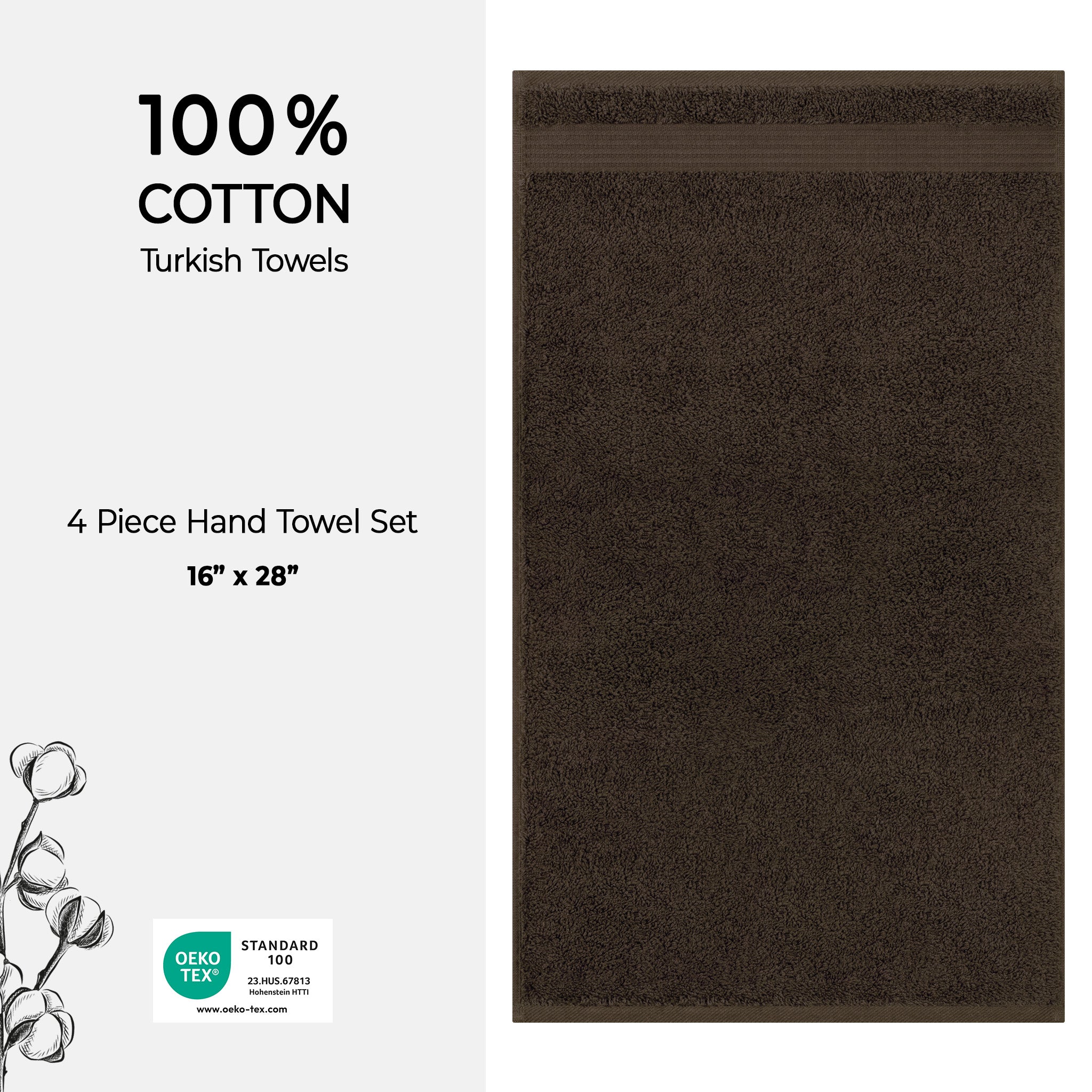 American-softlinen Bekos 100% Cotton Turkish Towels, 4 Piece Hand Towel Set -brown-04