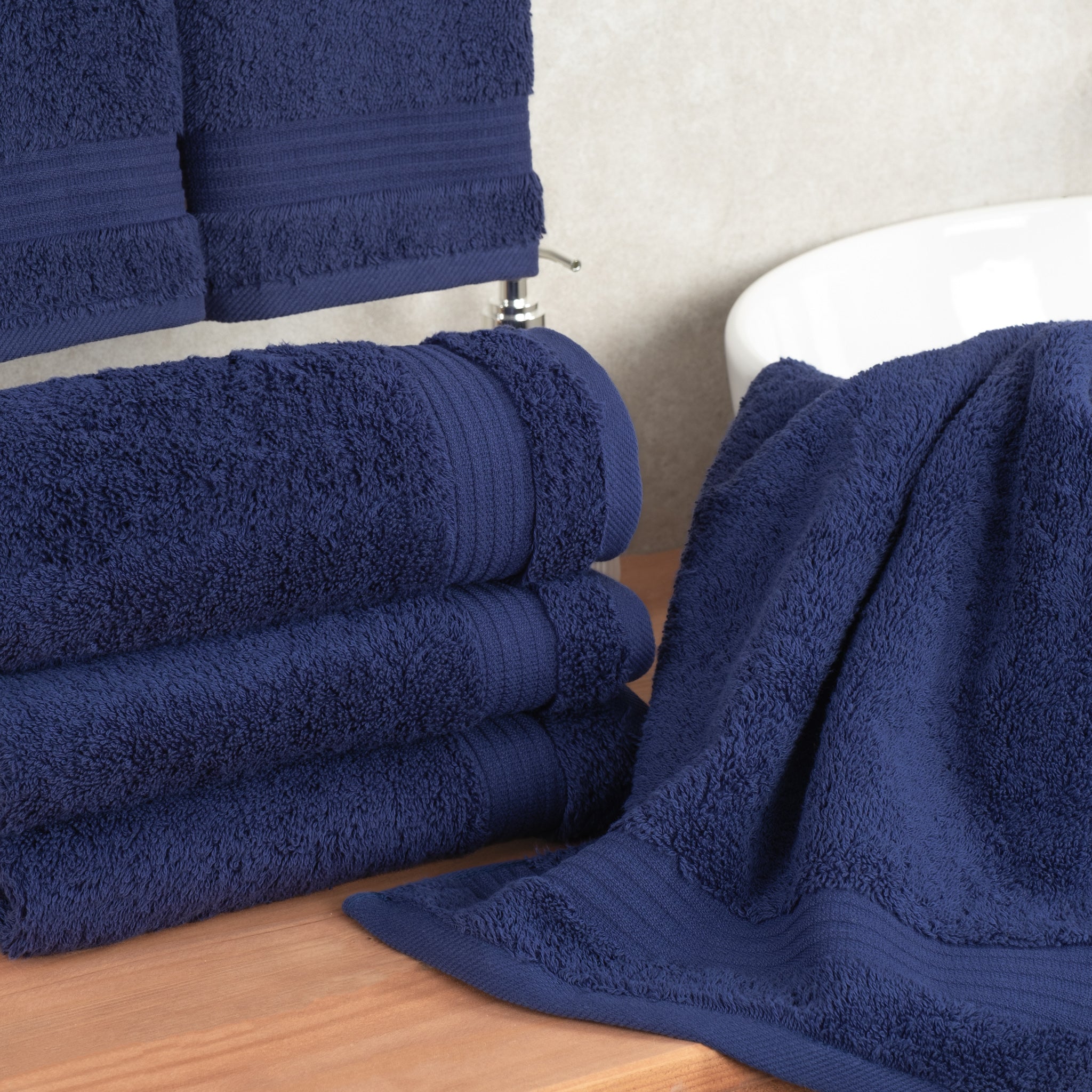 American-softlinen Bekos 100% Cotton Turkish Towels, 4 Piece Hand Towel Set -navy-blue-02