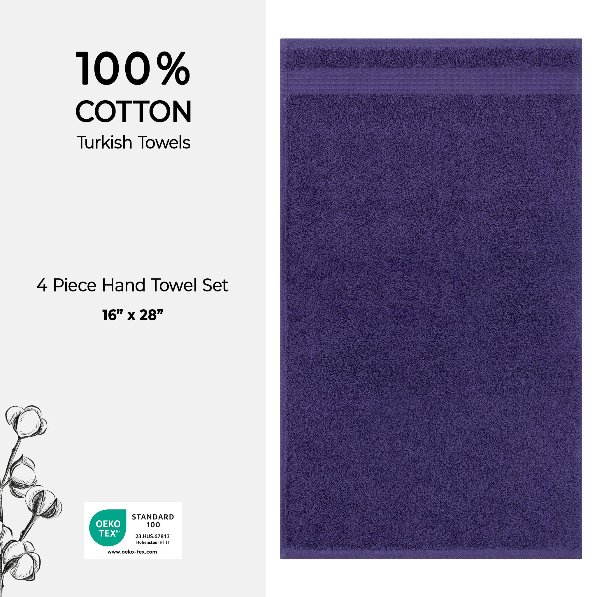 American-softlinen Bekos 100% Cotton Turkish Towels, 4 Piece Hand Towel Set -purple-04