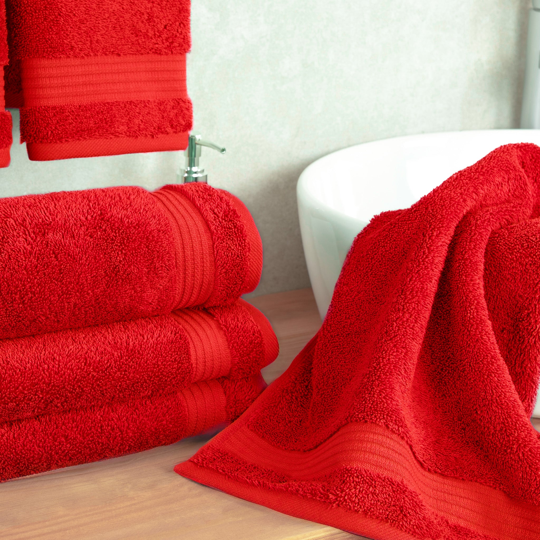 American-softlinen Bekos 100% Cotton Turkish Towels, 4 Piece Hand Towel Set -red-02