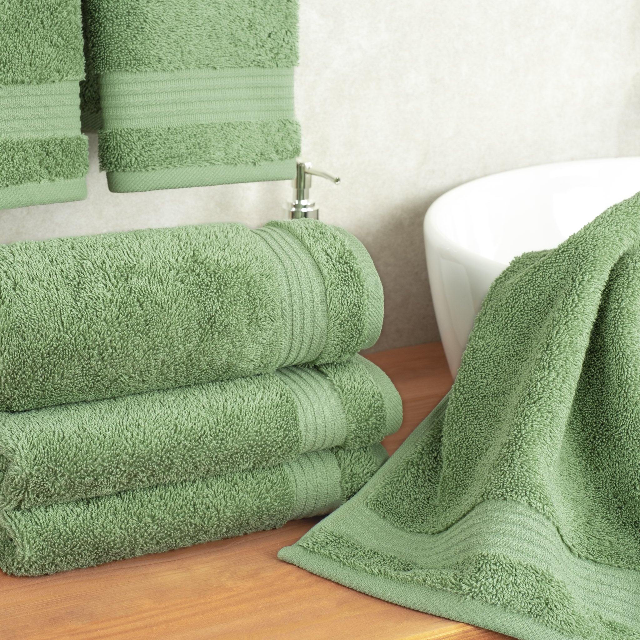 American-softlinen Bekos 100% Cotton Turkish Towels, 4 Piece Hand Towel Set -sage-green-02