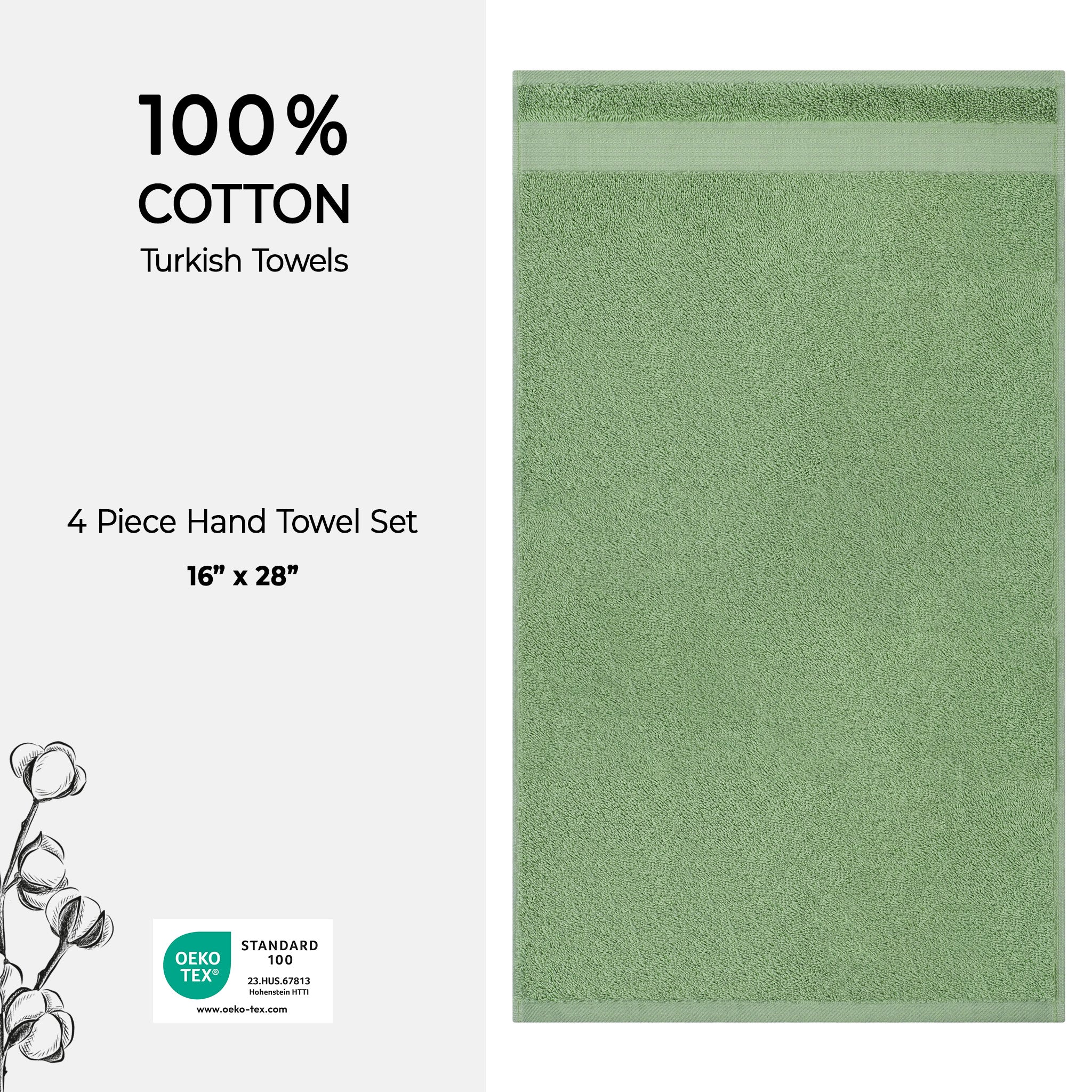 American-softlinen Bekos 100% Cotton Turkish Towels, 4 Piece Hand Towel Set -sage-green-04
