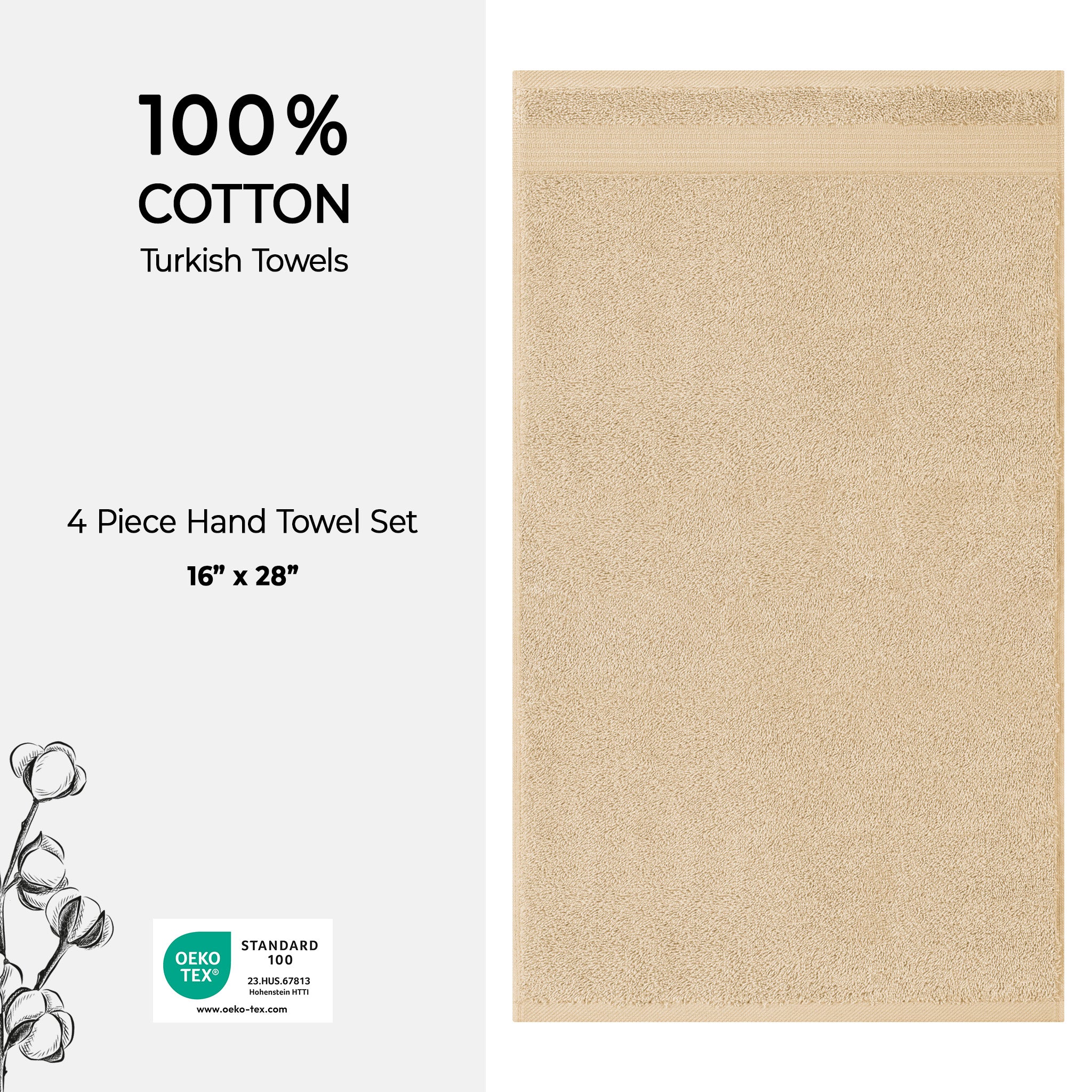 American-softlinen Bekos 100% Cotton Turkish Towels, 4 Piece Hand Towel Set -sand-taupe-04