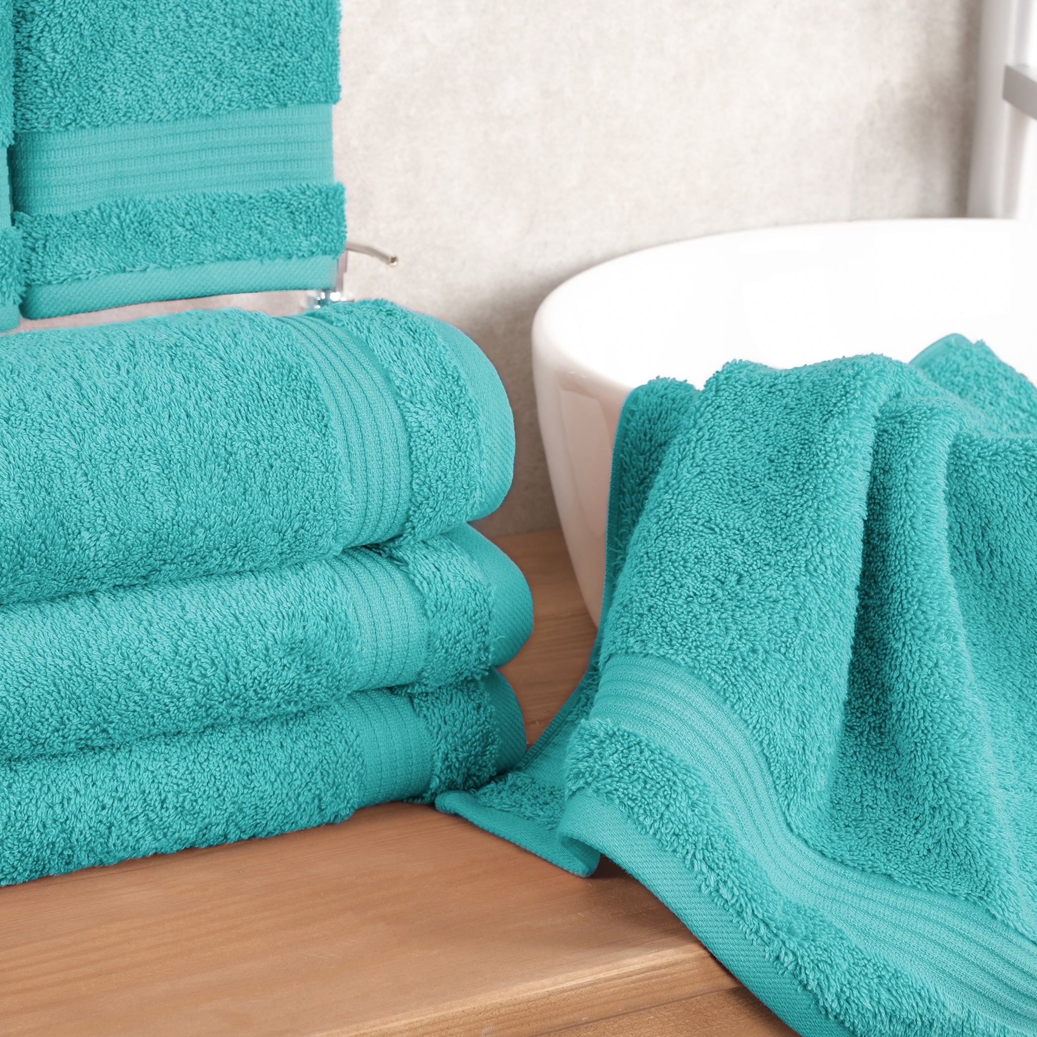 American-softlinen Bekos 100% Cotton Turkish Towels, 4 Piece Hand Towel Set -turquoise-blue-02