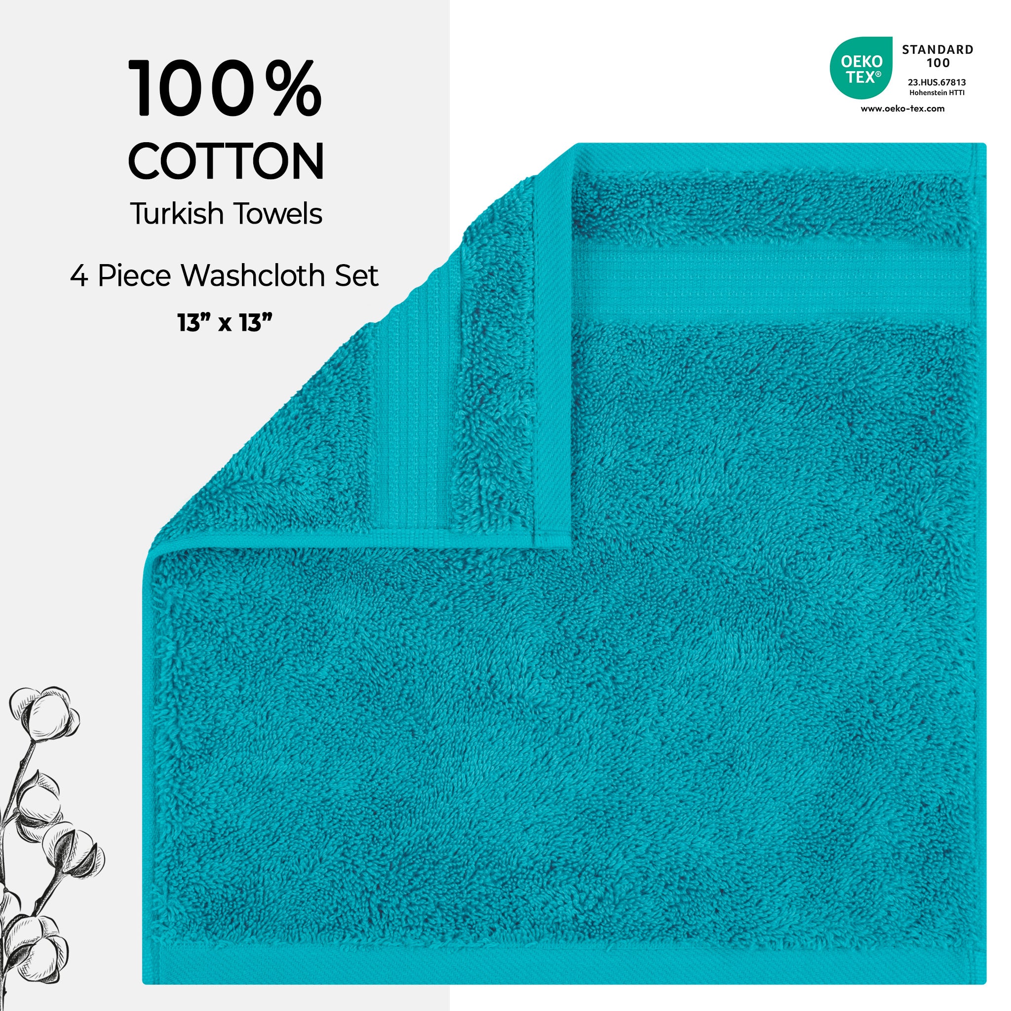 American-softlinen Bekos 100% Cotton Turkish Towels, 4 Piece Washcloth Towel Set -aqua-blue-02