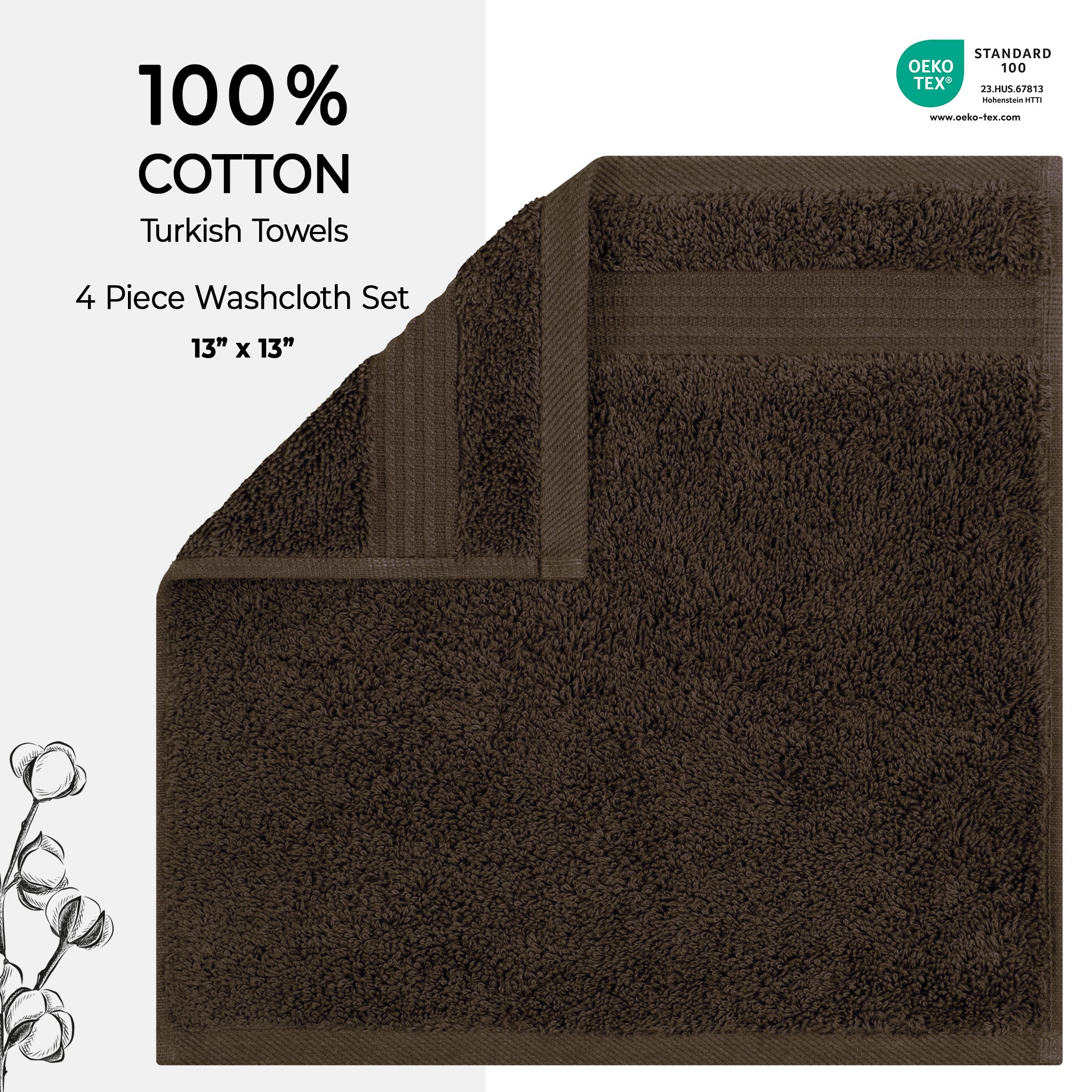 American-softlinen Bekos 100% Cotton Turkish Towels, 4 Piece Washcloth Towel Set -chocolate-brown-02