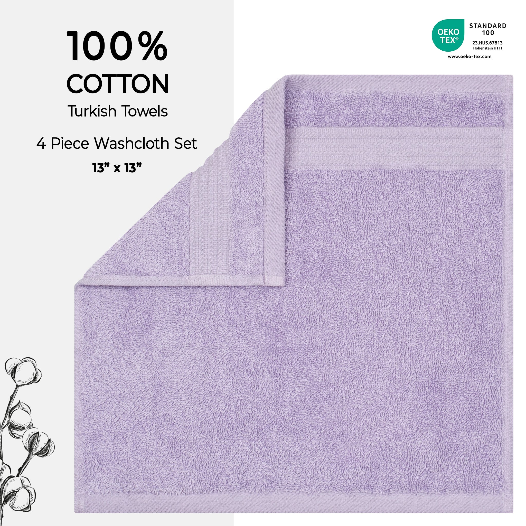 American-softlinen Bekos 100% Cotton Turkish Towels, 4 Piece Washcloth Towel Set -lilac-02