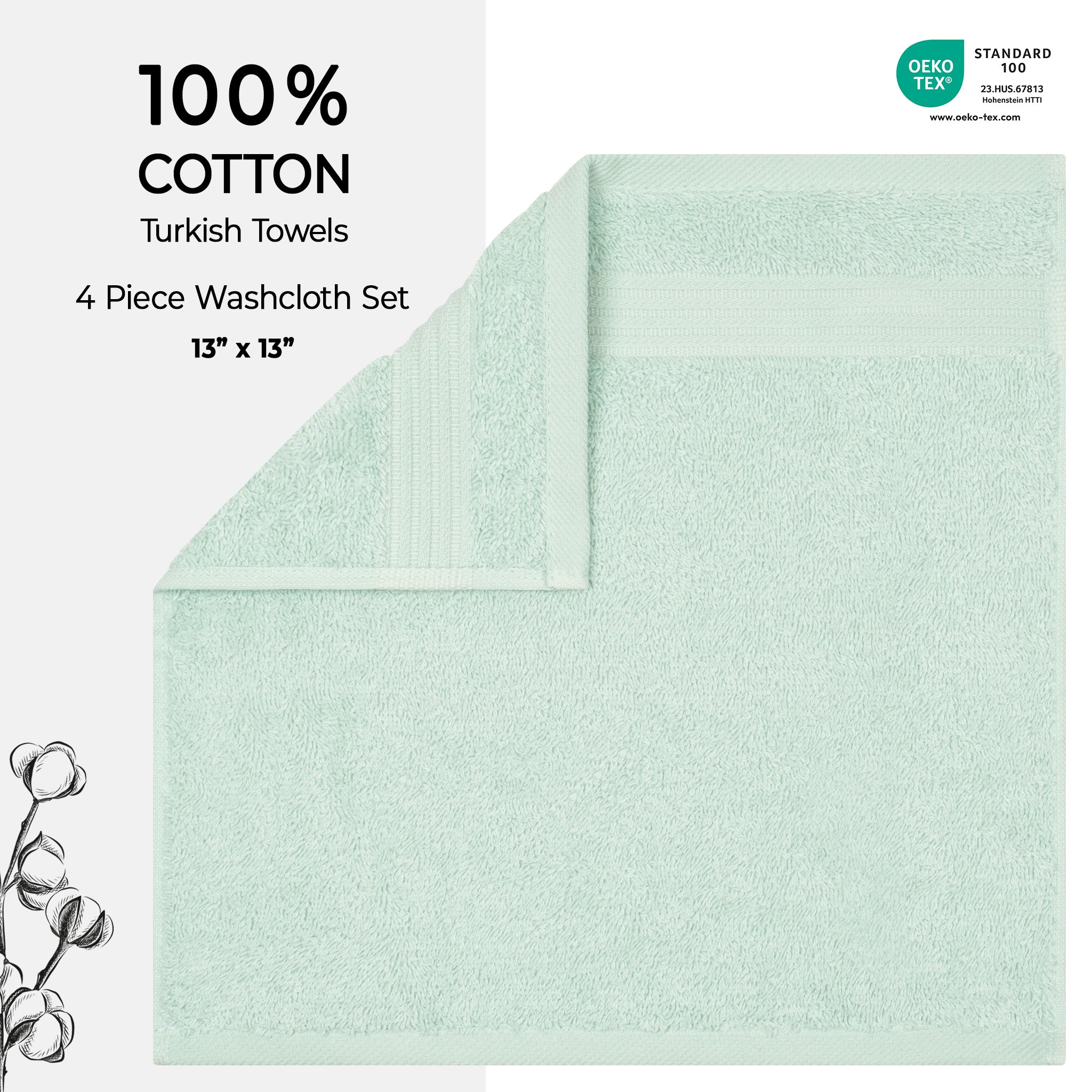 American-softlinen Bekos 100% Cotton Turkish Towels, 4 Piece Washcloth Towel Set -mint-02