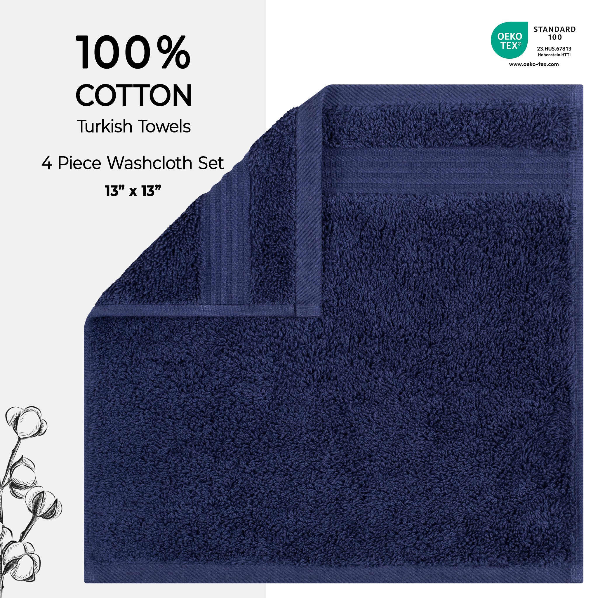 American-softlinen Bekos 100% Cotton Turkish Towels, 4 Piece Washcloth Towel Set -navy-blue-02