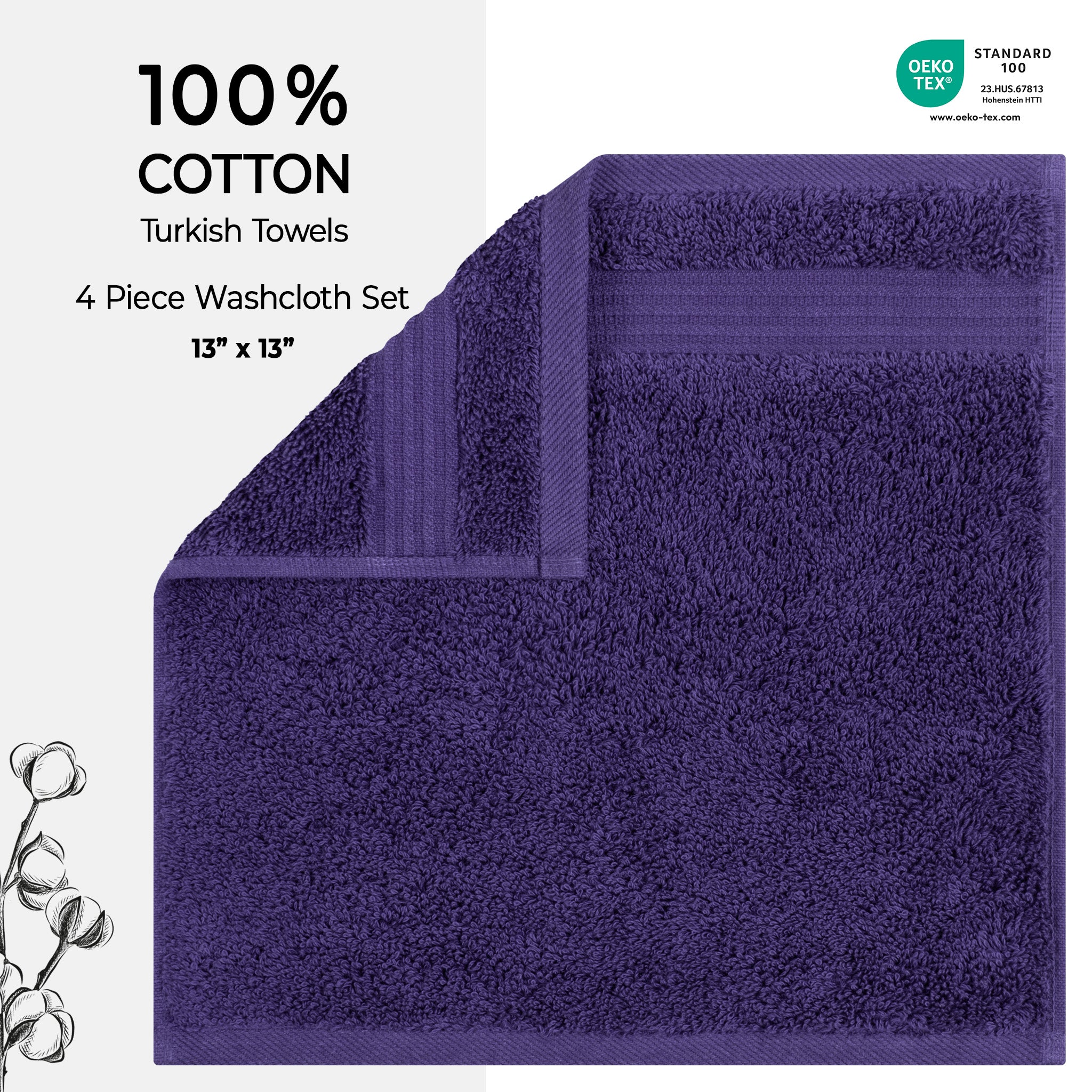 American-softlinen Bekos 100% Cotton Turkish Towels, 4 Piece Washcloth Towel Set -purple-02