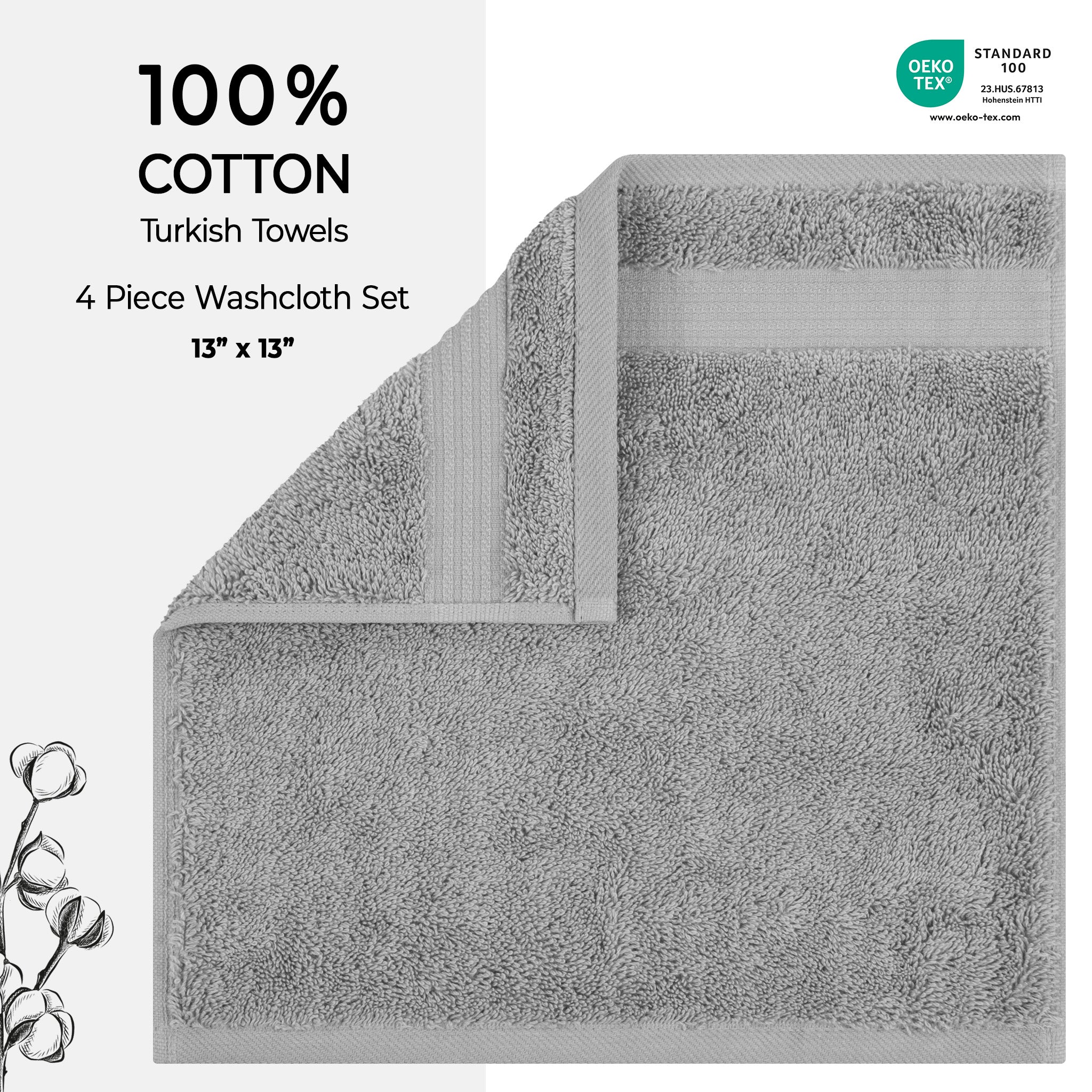 American-softlinen Bekos 100% Cotton Turkish Towels, 4 Piece Washcloth Towel Set -rockridge-gray-02