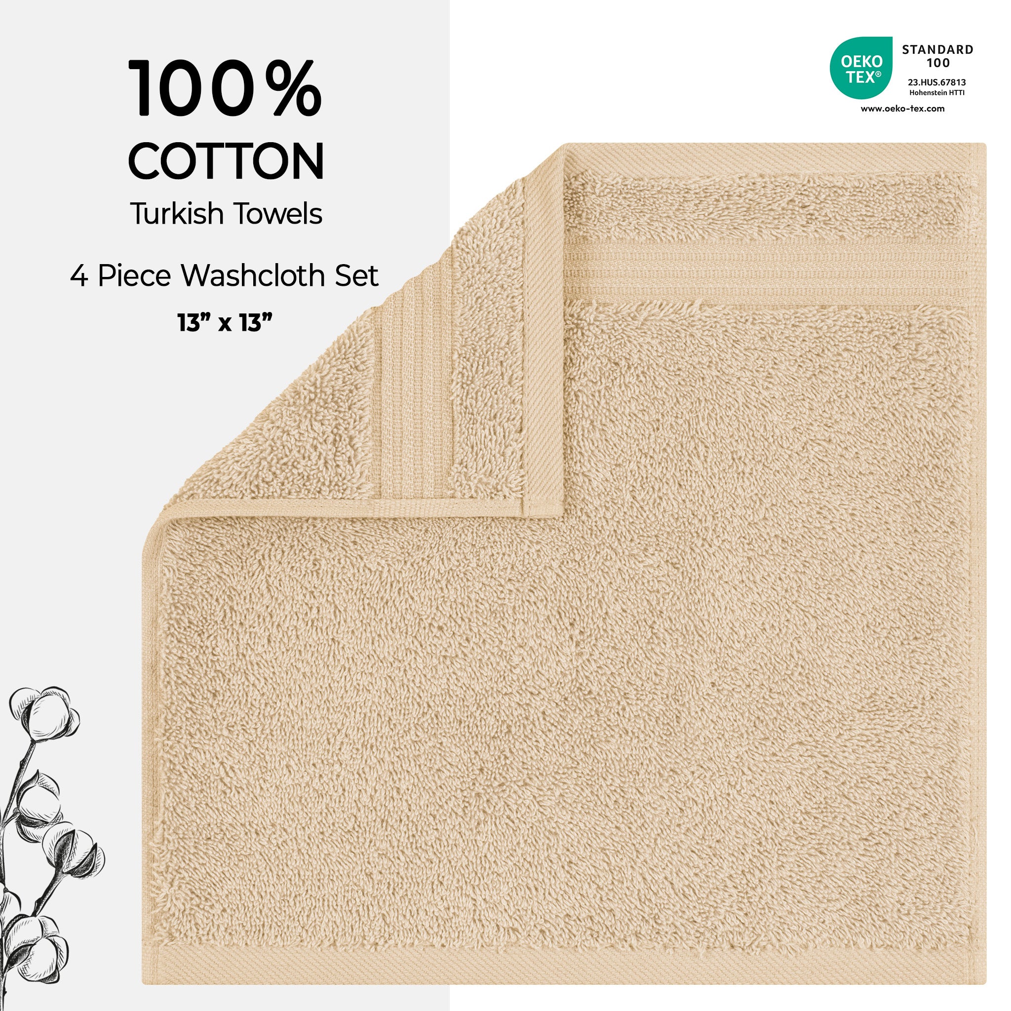 American-softlinen Bekos 100% Cotton Turkish Towels, 4 Piece Washcloth Towel Set -sand-taupe-02