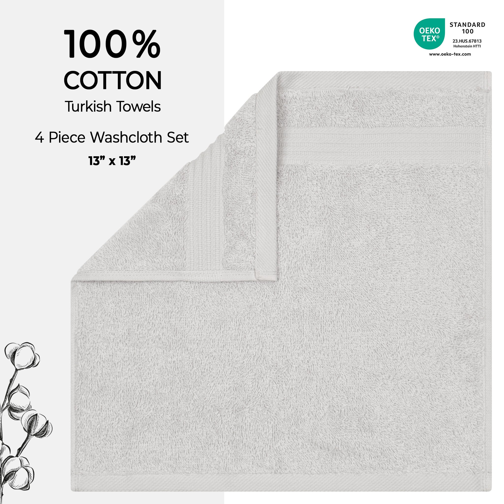 American-softlinen Bekos 100% Cotton Turkish Towels, 4 Piece Washcloth Towel Set -silver-gray-02