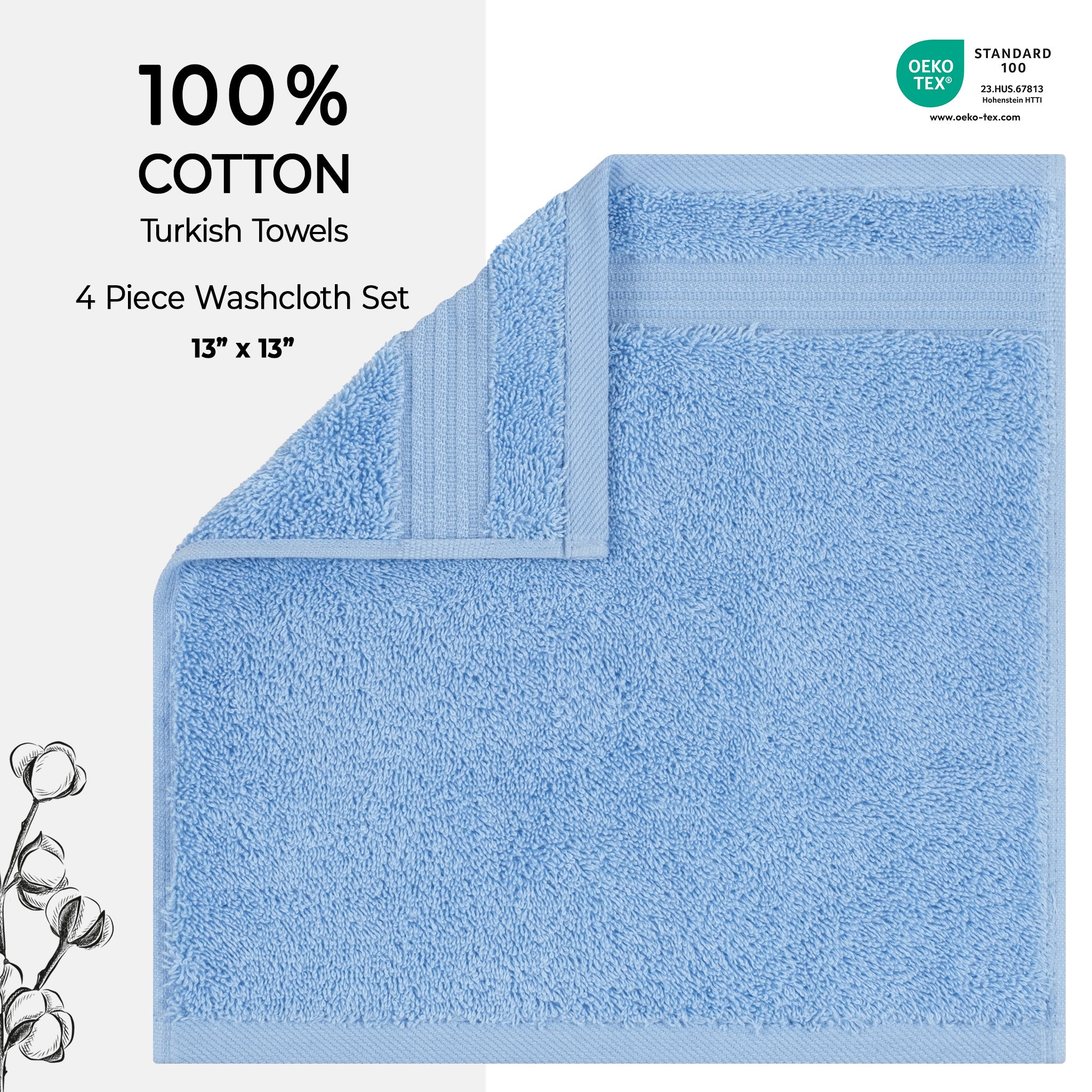 American-softlinen Bekos 100% Cotton Turkish Towels, 4 Piece Washcloth Towel Set -sky-blue-02