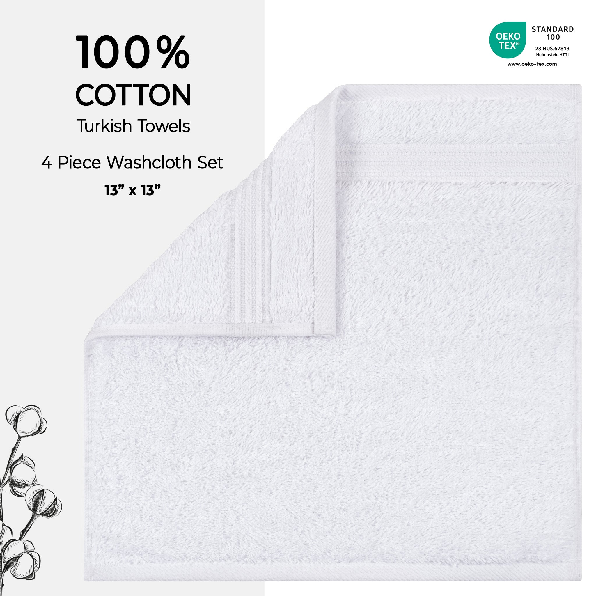 American-softlinen Bekos 100% Cotton Turkish Towels, 4 Piece Washcloth Towel Set -white-02