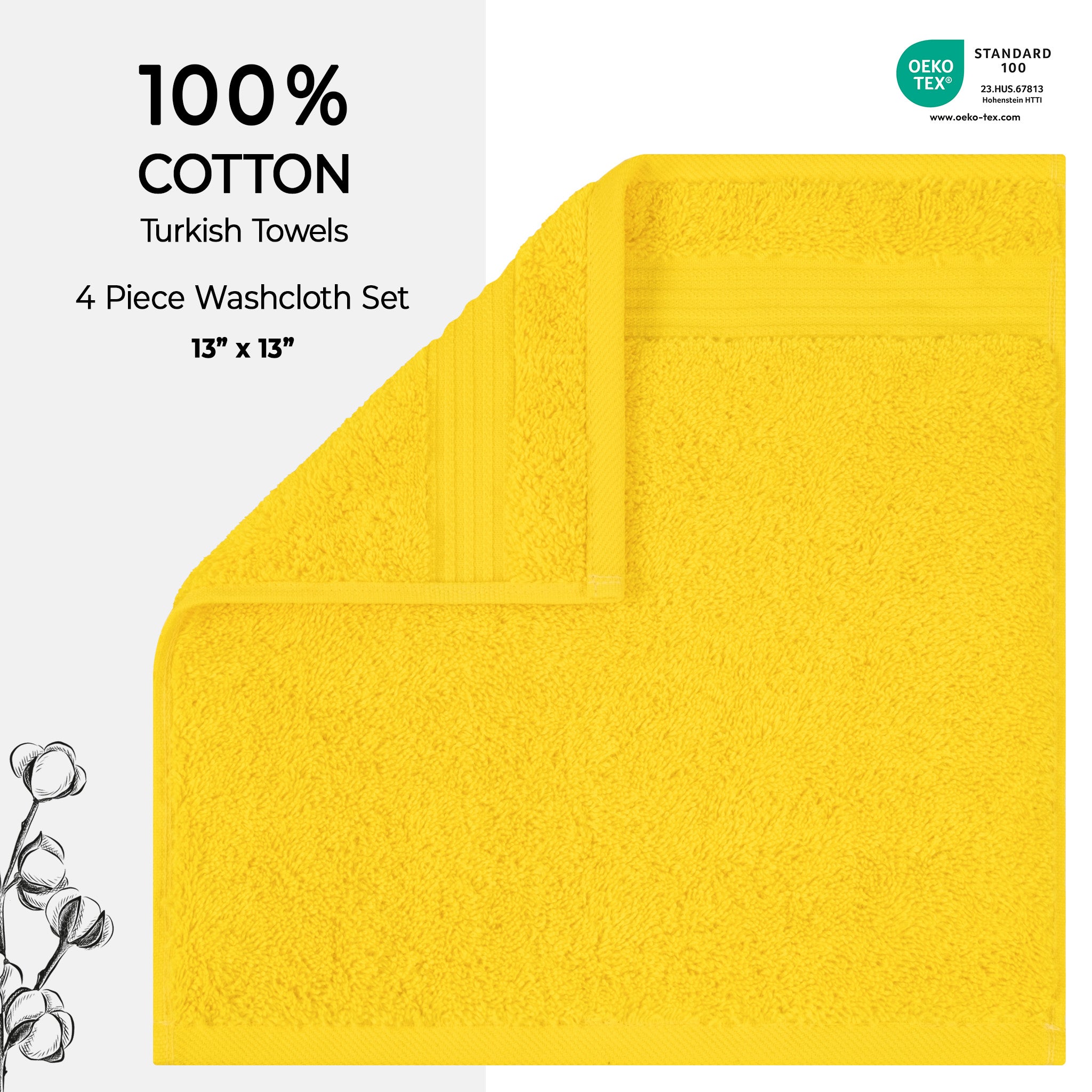American-softlinen Bekos 100% Cotton Turkish Towels, 4 Piece Washcloth Towel Set -yellow-02