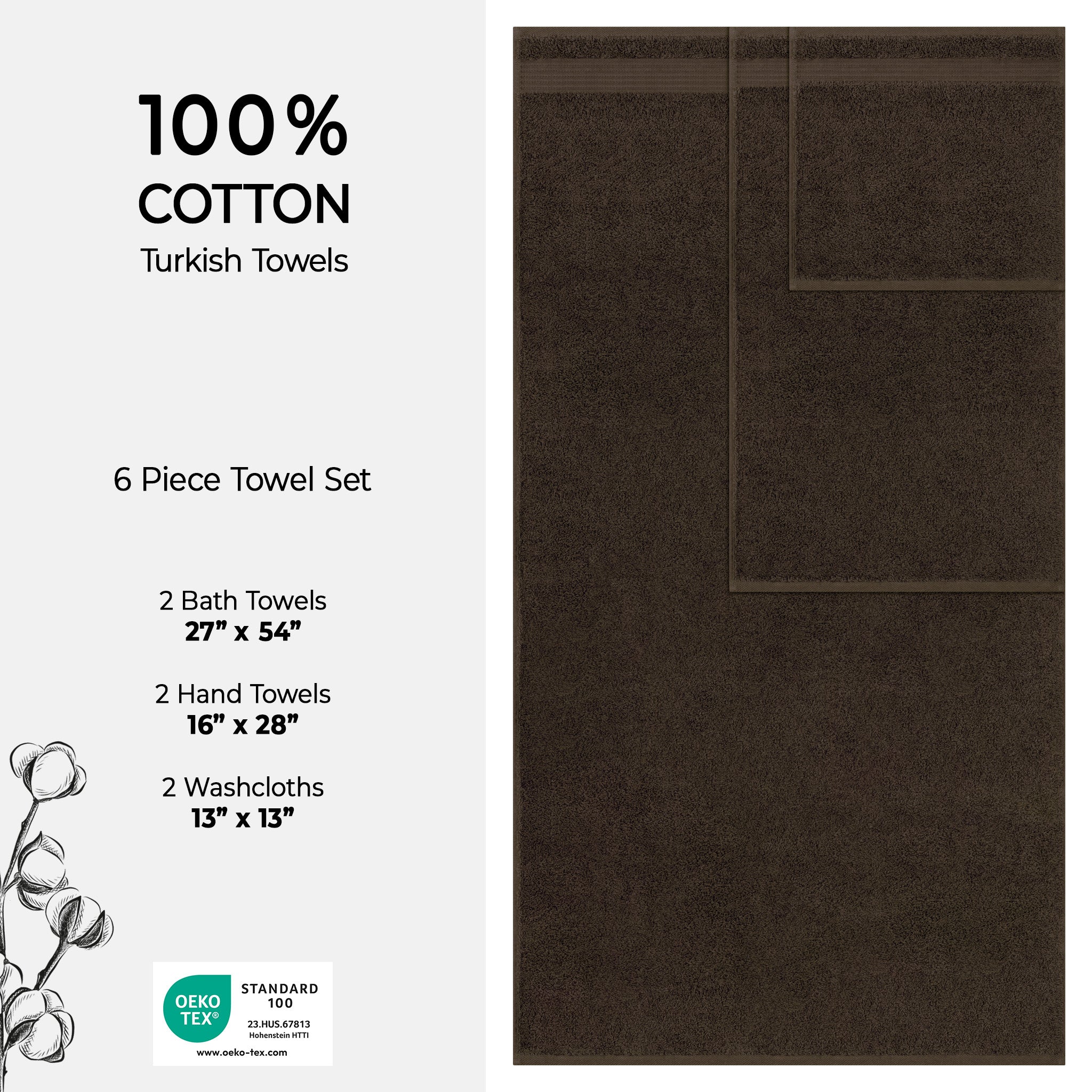 American-softlinen Bekos 100% Cotton Turkish Towels 6 Piece Bath Towel Set -chocolate-brown-04