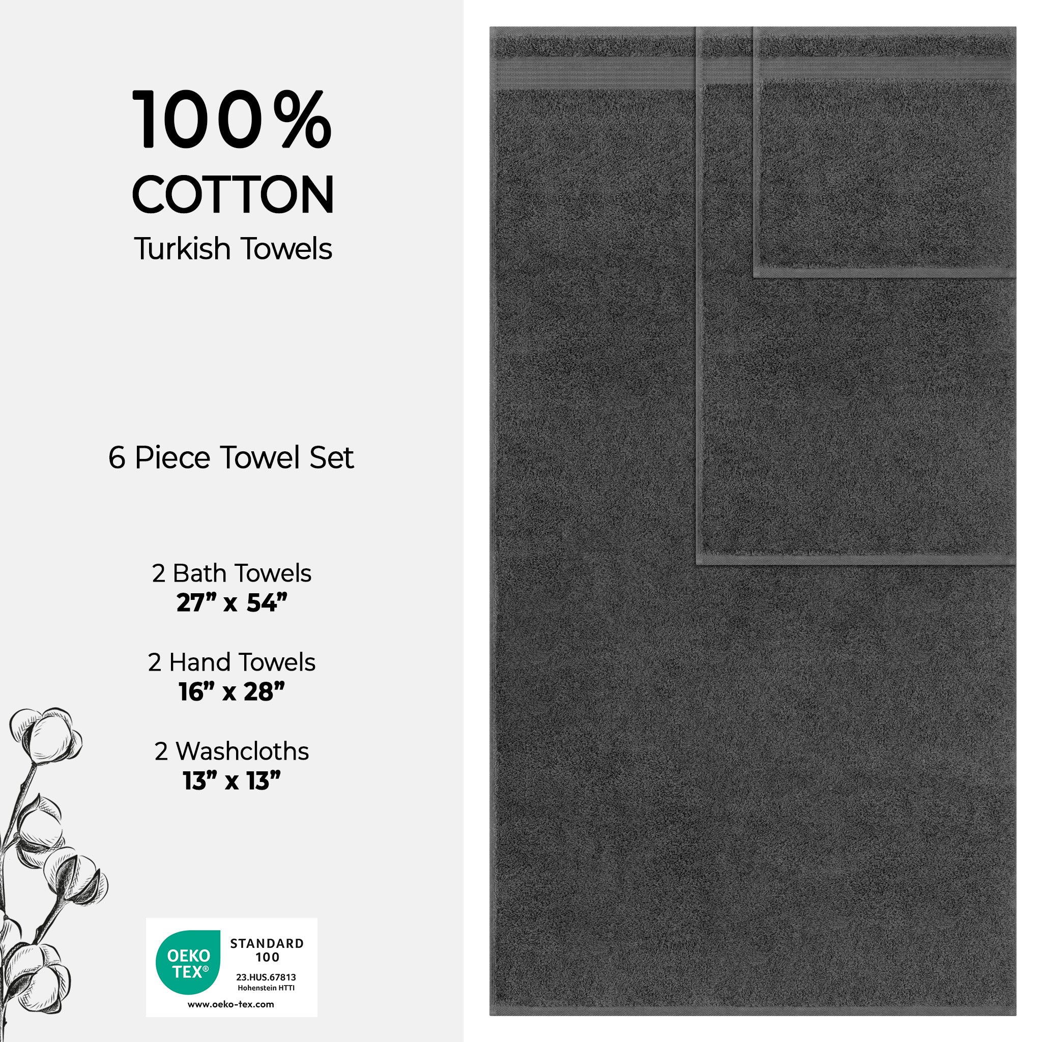 American-softlinen Bekos 100% Cotton Turkish Towels 6 Piece Bath Towel Set -gray-04