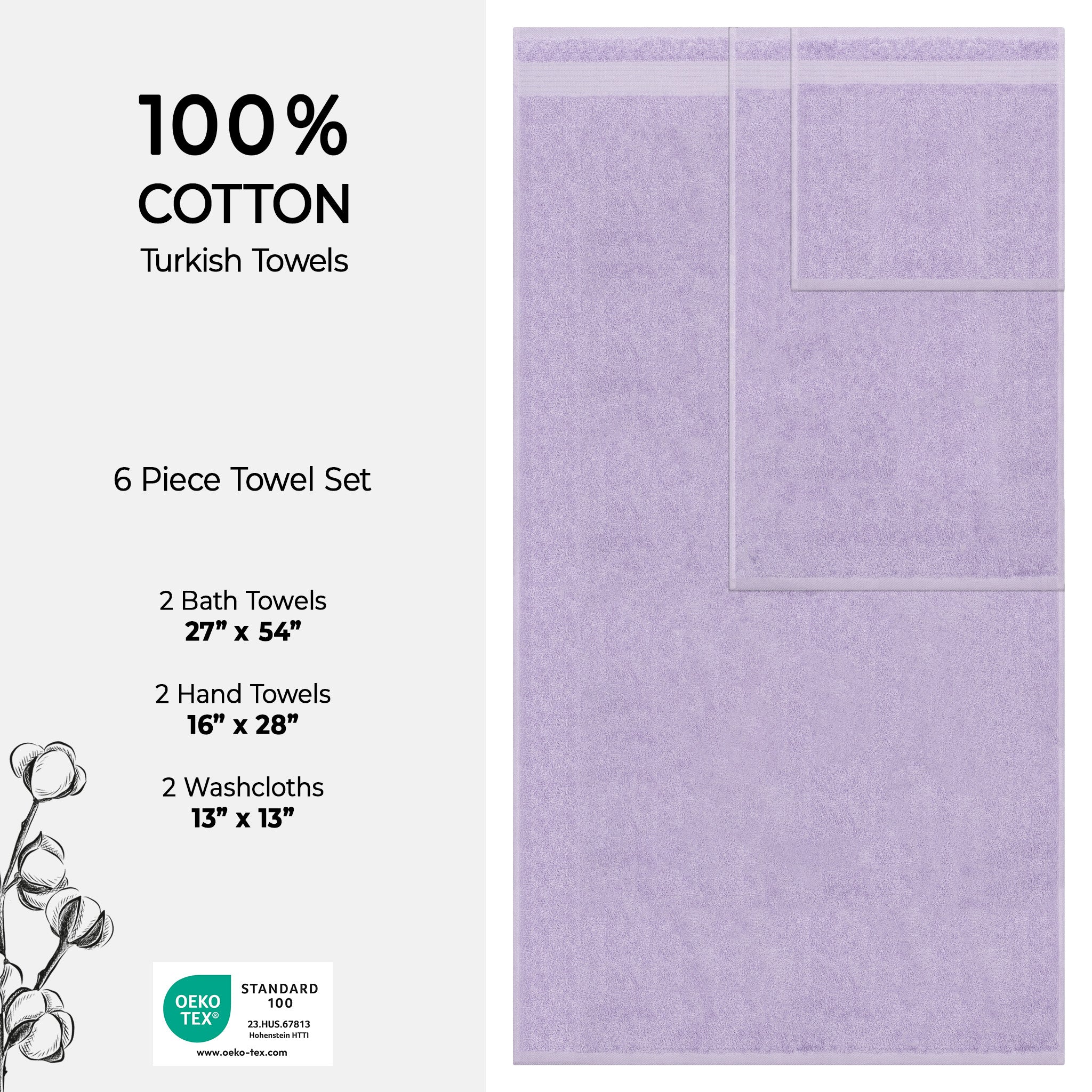 American-softlinen Bekos 100% Cotton Turkish Towels 6 Piece Bath Towel Set -lilac-04