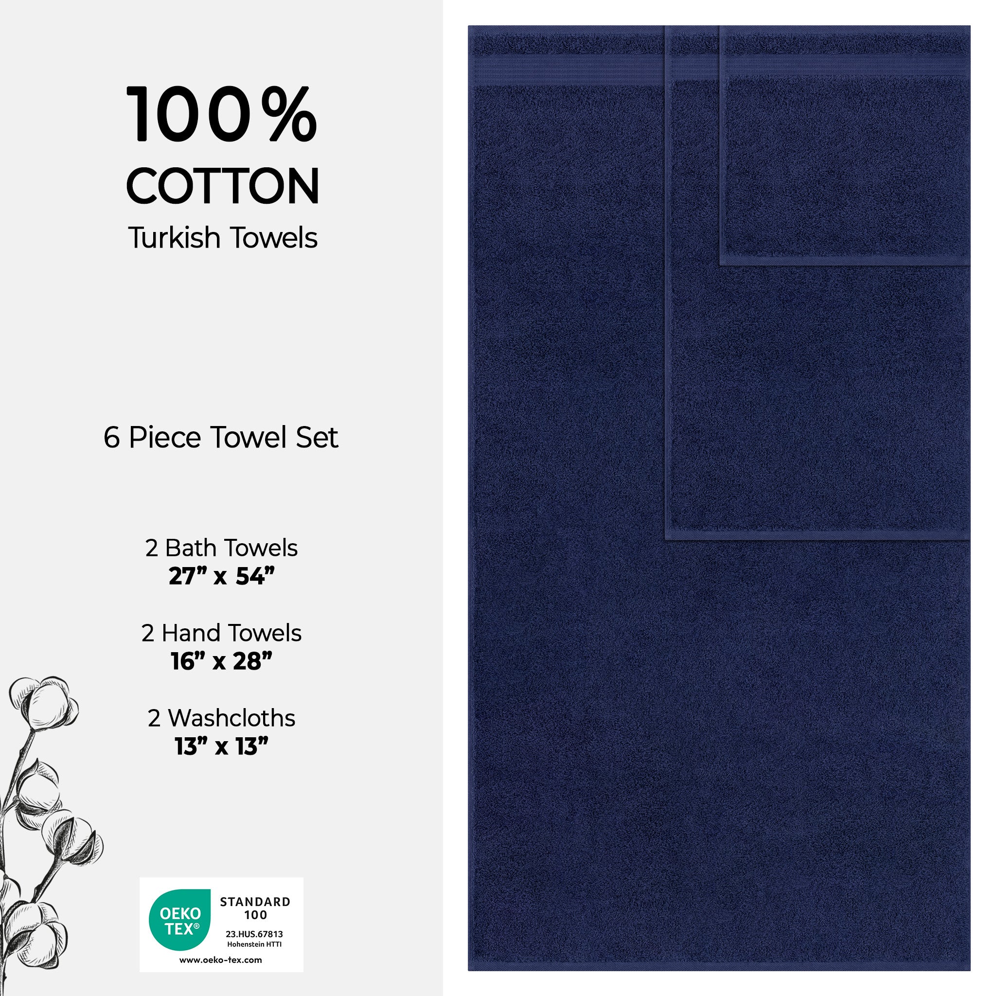 American-softlinen Bekos 100% Cotton Turkish Towels 6 Piece Bath Towel Set -navy-blue-04