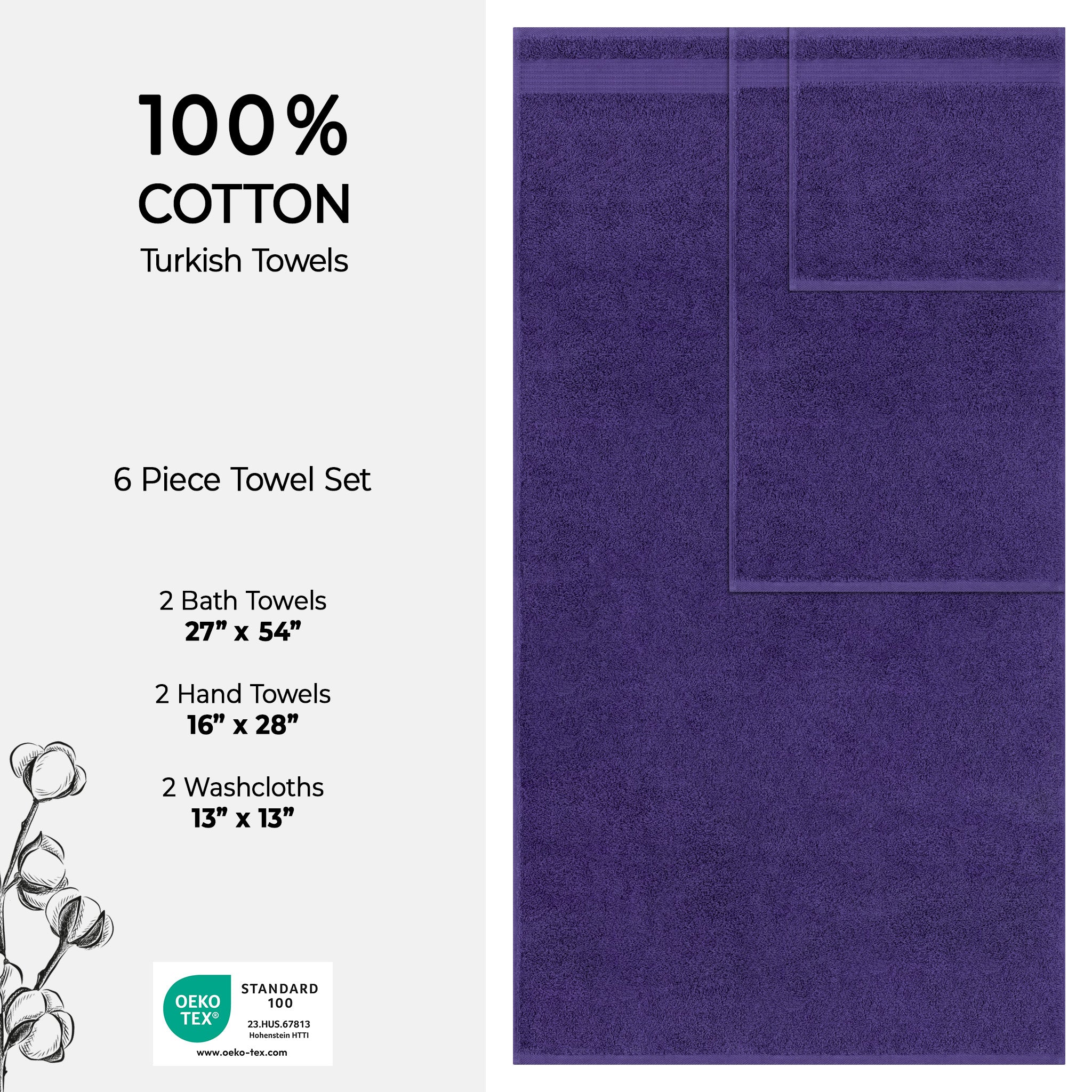 American-softlinen Bekos 100% Cotton Turkish Towels 6 Piece Bath Towel Set -purple-04