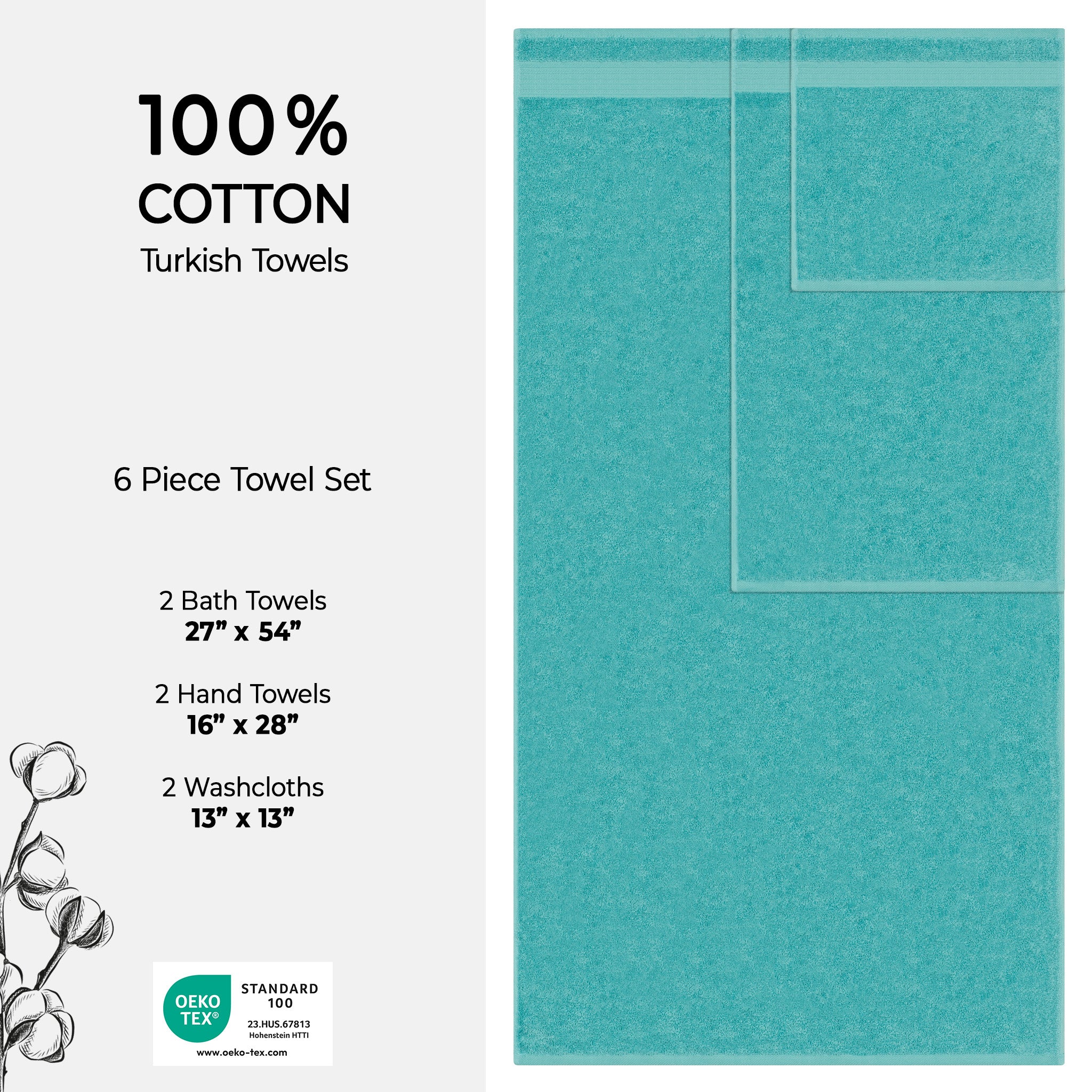 American-softlinen Bekos 100% Cotton Turkish Towels 6 Piece Bath Towel Set -turquoise-blue-04