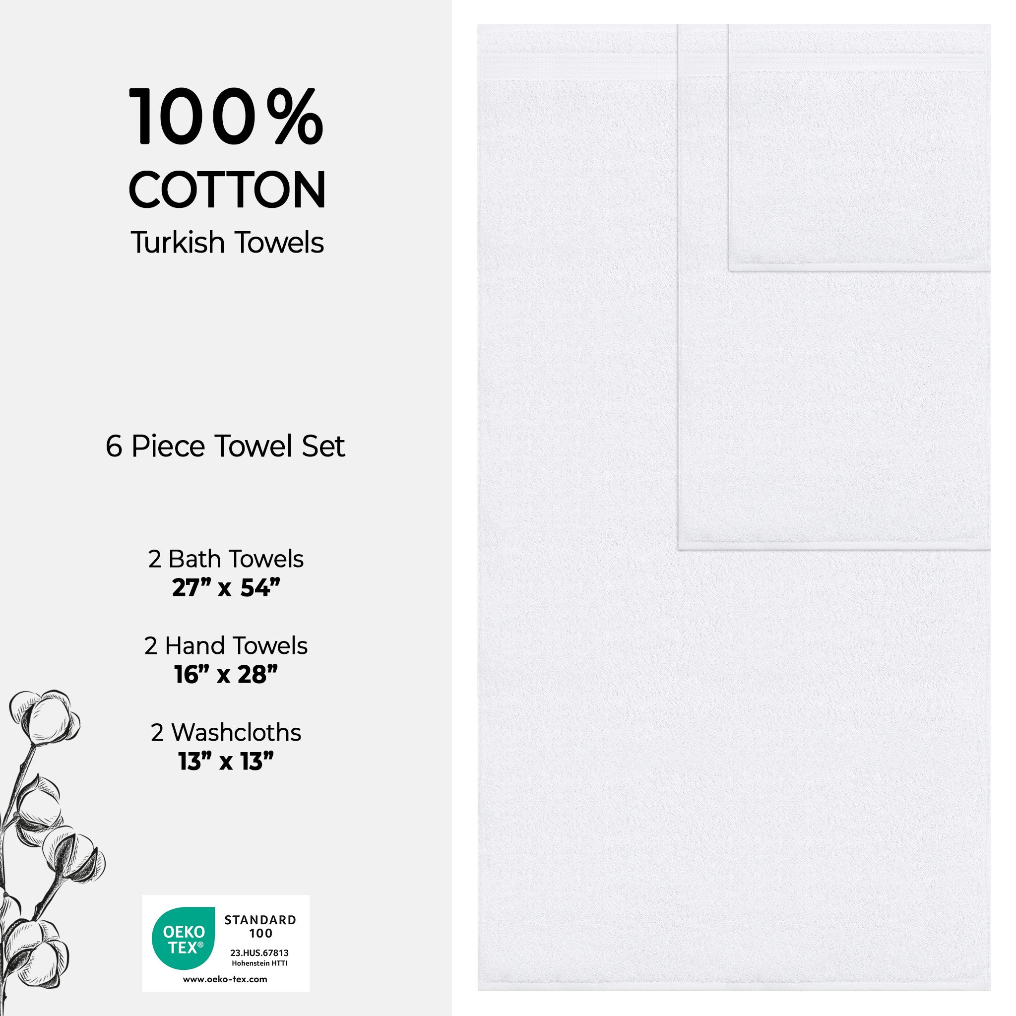 American-softlinen Bekos 100% Cotton Turkish Towels 6 Piece Bath Towel Set -white-04