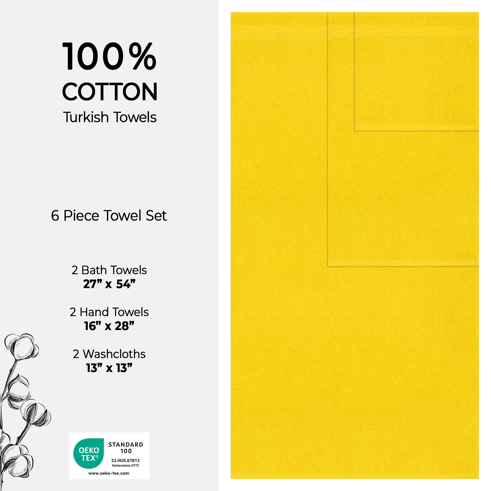 American-softlinen Bekos 100% Cotton Turkish Towels 6 Piece Bath Towel Set -yellow-04
