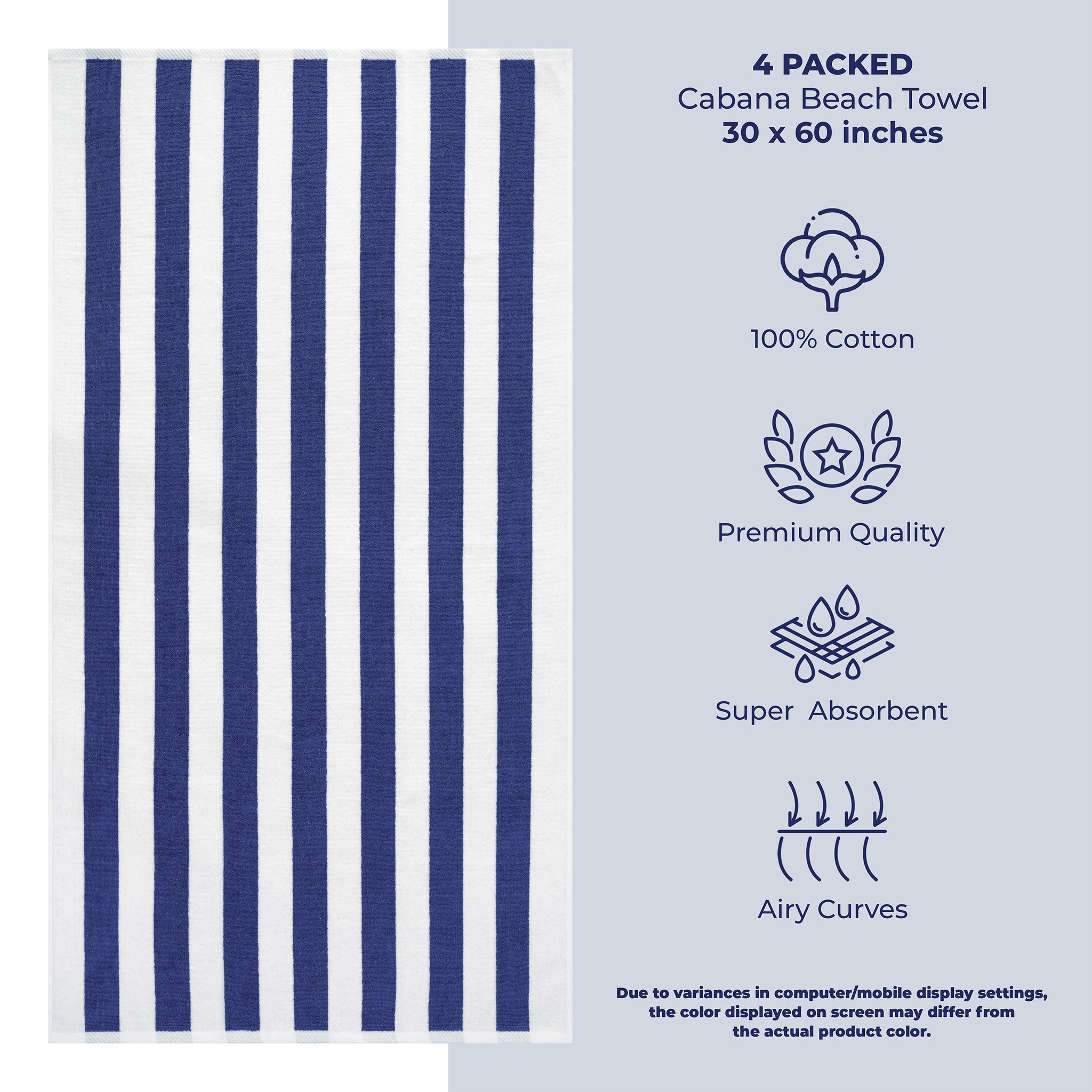 American-softlinen 100% Cotton 4 Pack Beach Towels Cabana Striped  8 Set Case Pack -mix-3