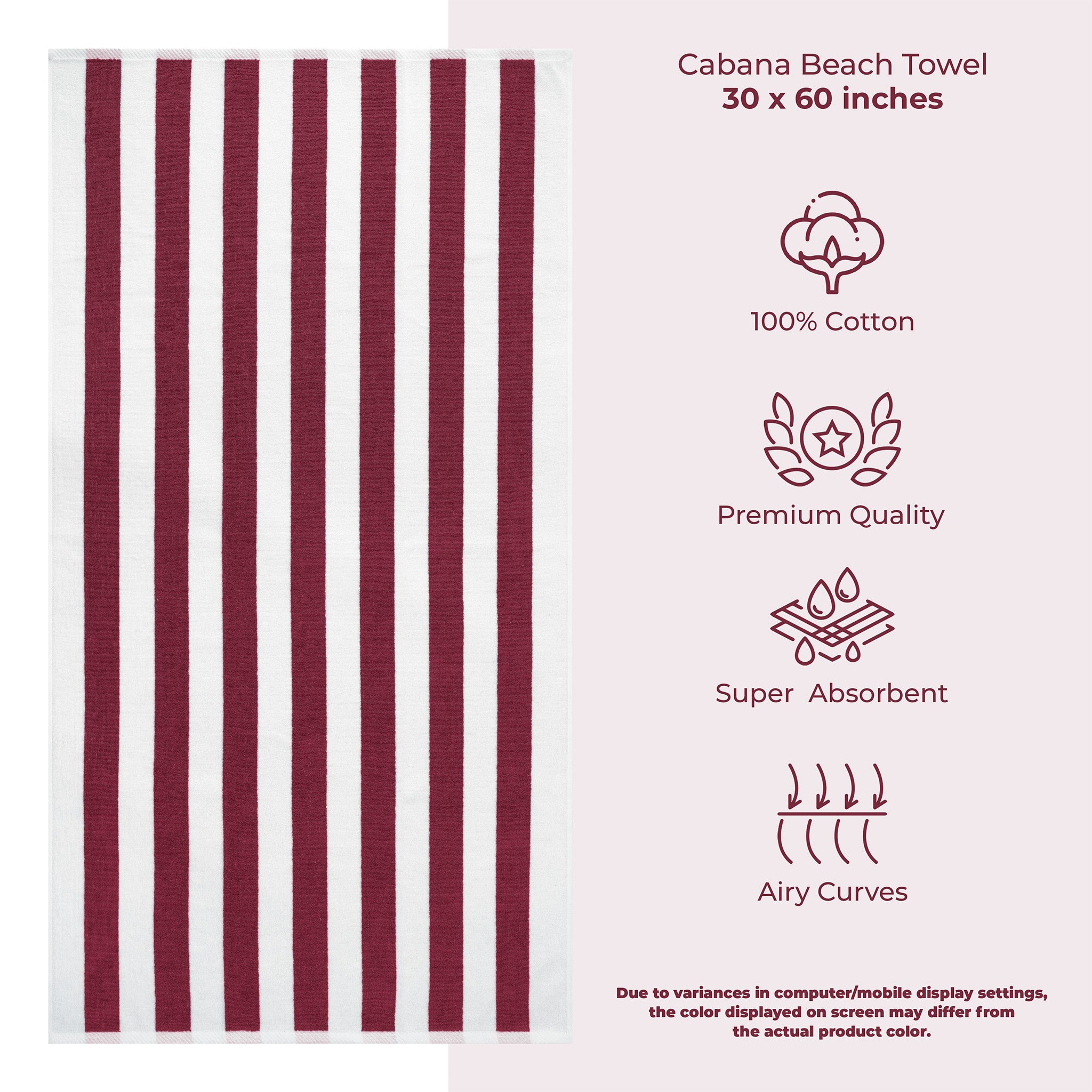 American-softlinen Cabana Striped Beach Towel 32 Set Case Pack -Bordeaux-white-3