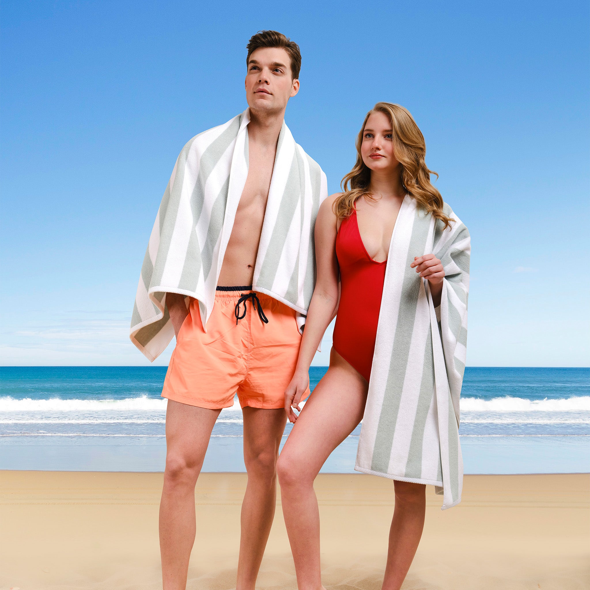 American-softlinen Cabana Striped Beach Towel 32 Set Case Pack -mint-white-7