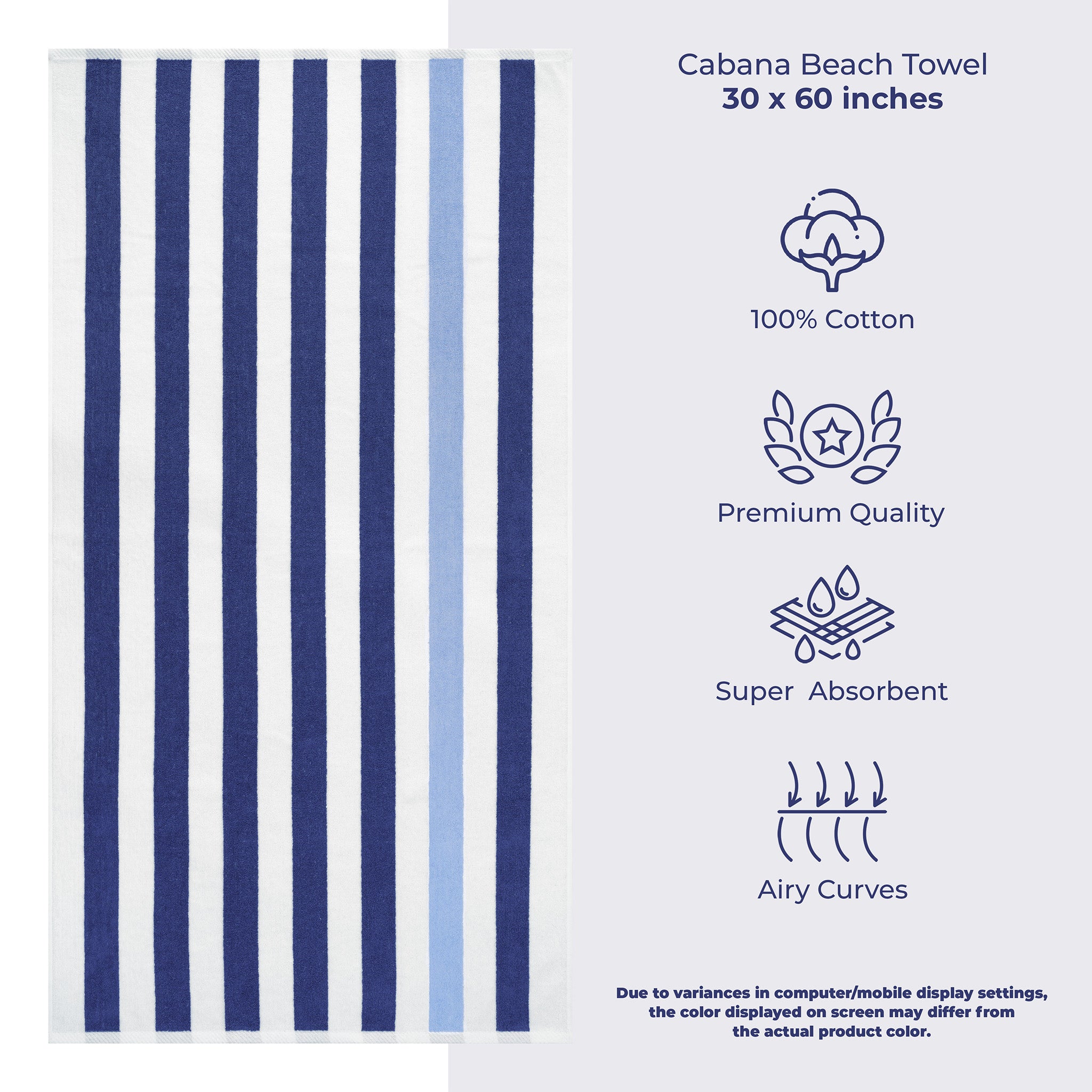 American-softlinen Cabana Striped Beach Towel 32 Set Case Pack -navy-sky-white-3