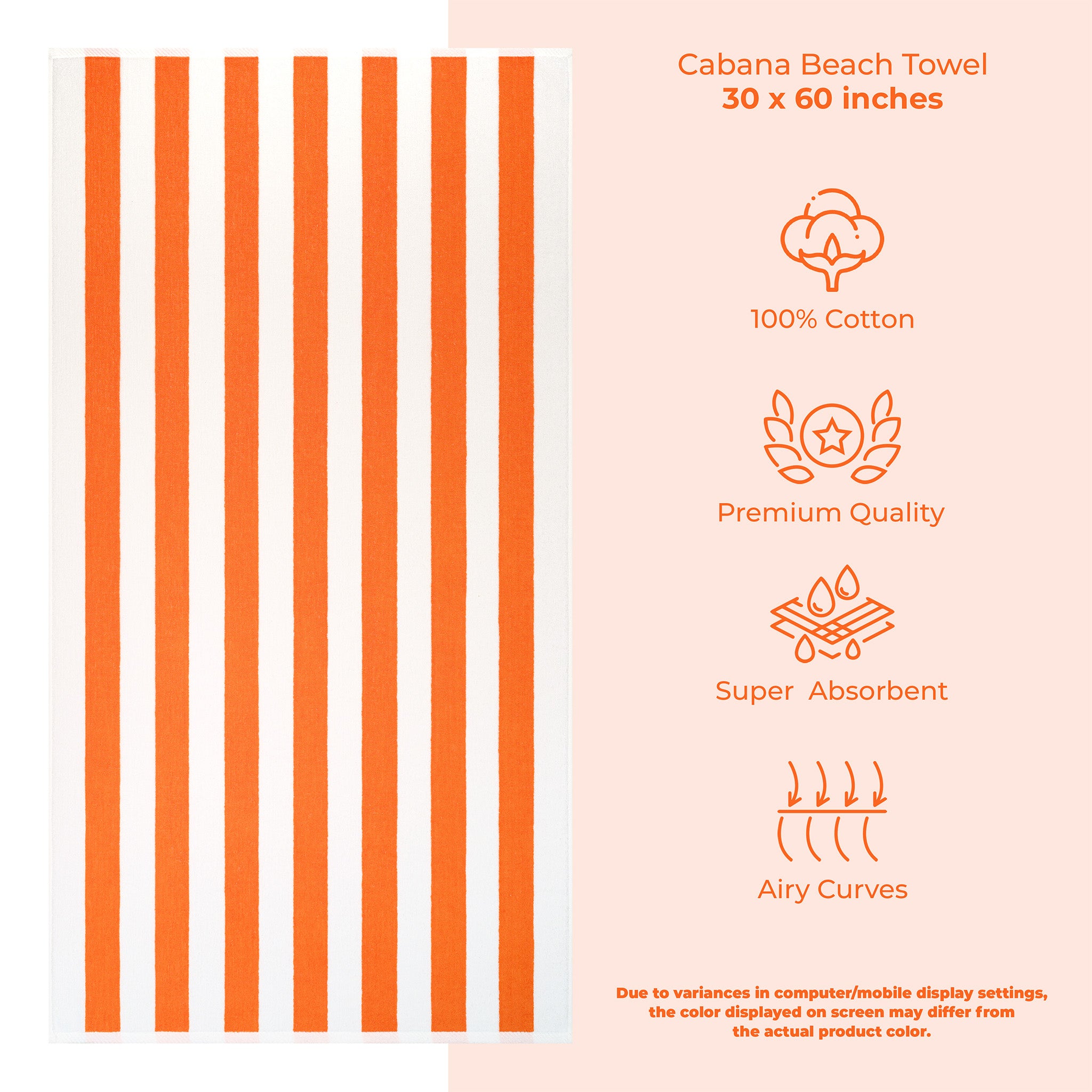 American-softlinen Cabana Striped Beach Towel 32 Set Case Pack -orange-white-3