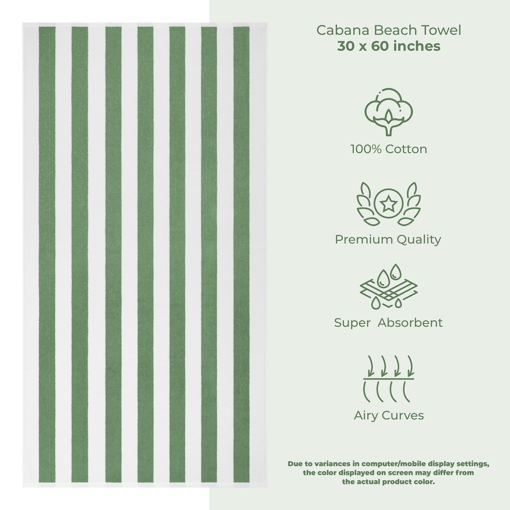 American-softlinen Cabana Striped Beach Towel 32 Set Case Pack -sage-green-white-3